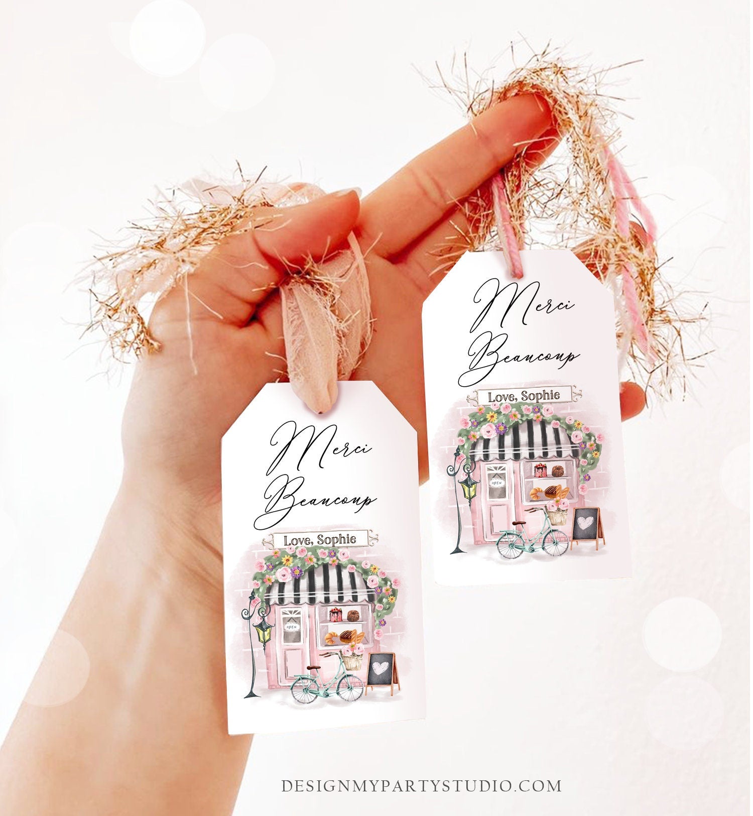 Editable Paris Birthday Favor Tag Merci Beaucoup French Patisserie Parisian Cafe French Baby Shower Gift Tag Digital Corjl Template 0441
