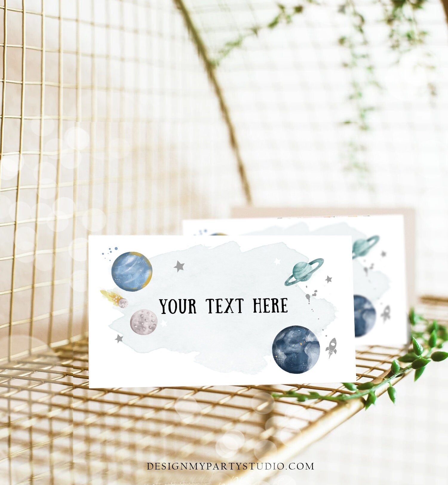 Editable Outer Space Food Label Birthday Galaxy Insert Card Label Place Card Tent Astronaut Around the Sun Silver Template Printable 0357