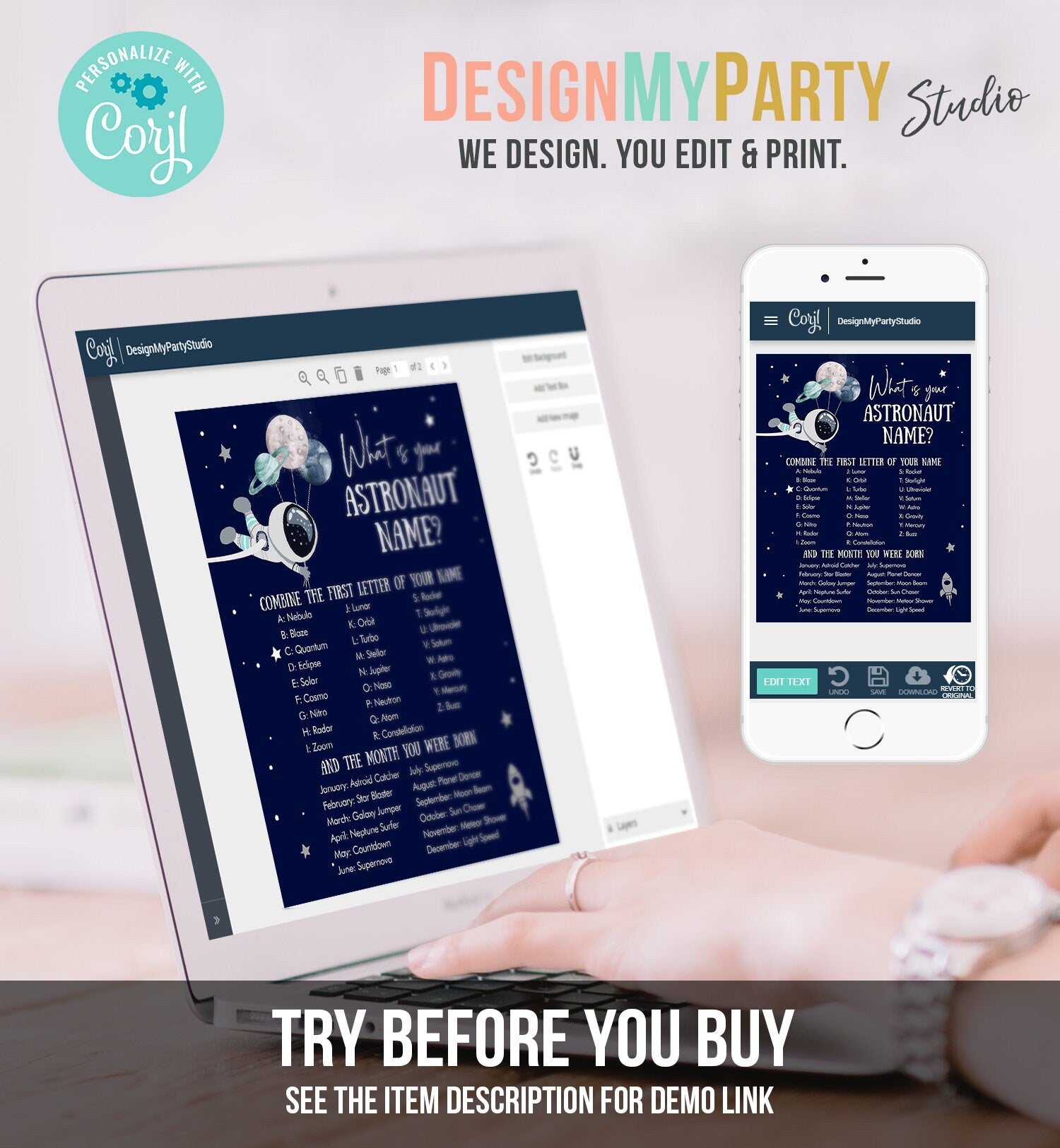 Editable What Is your Astronaut Name Game Outer Space Birthday Galaxy Birthday Party Activity Boy Rocket Digital Template Printable 0366