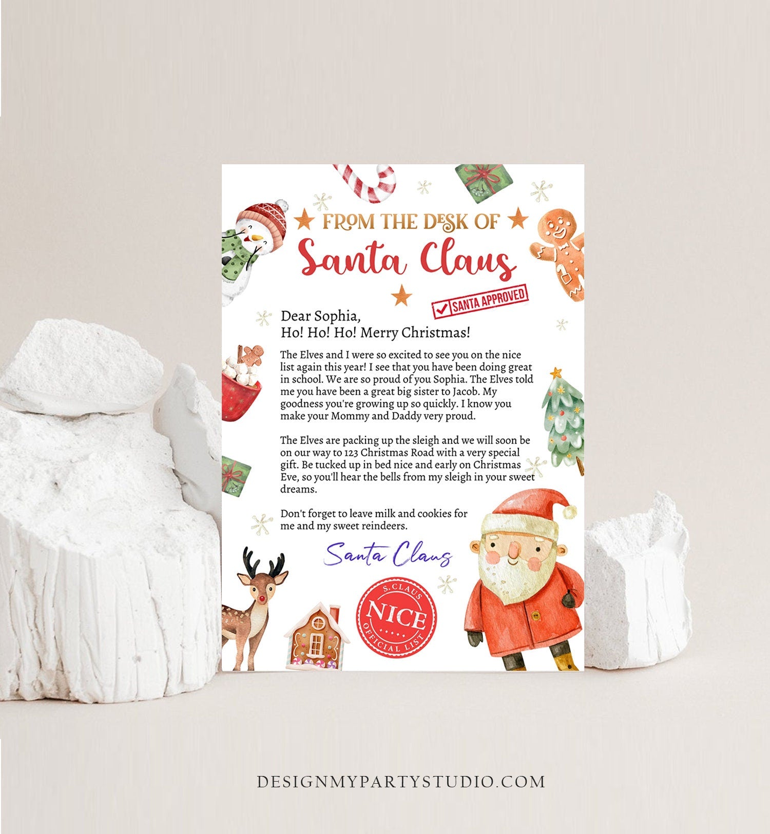 Editable Personalized Letter from Santa Claus From The Desk of Santa Christmas Eve North Pole Mail Download Printable Template 0445