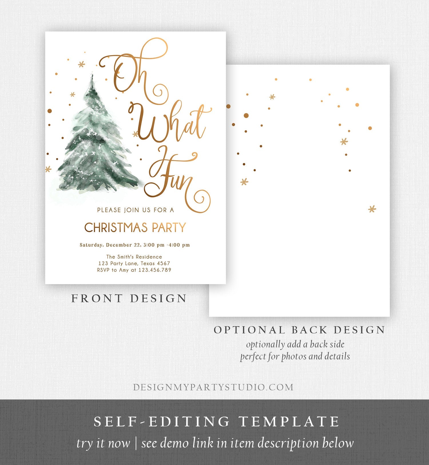 Editable Christmas Party Invitation Winter Tree Oh What Fun Holiday Party Birthday Evite Template Digital Download Printable 0363
