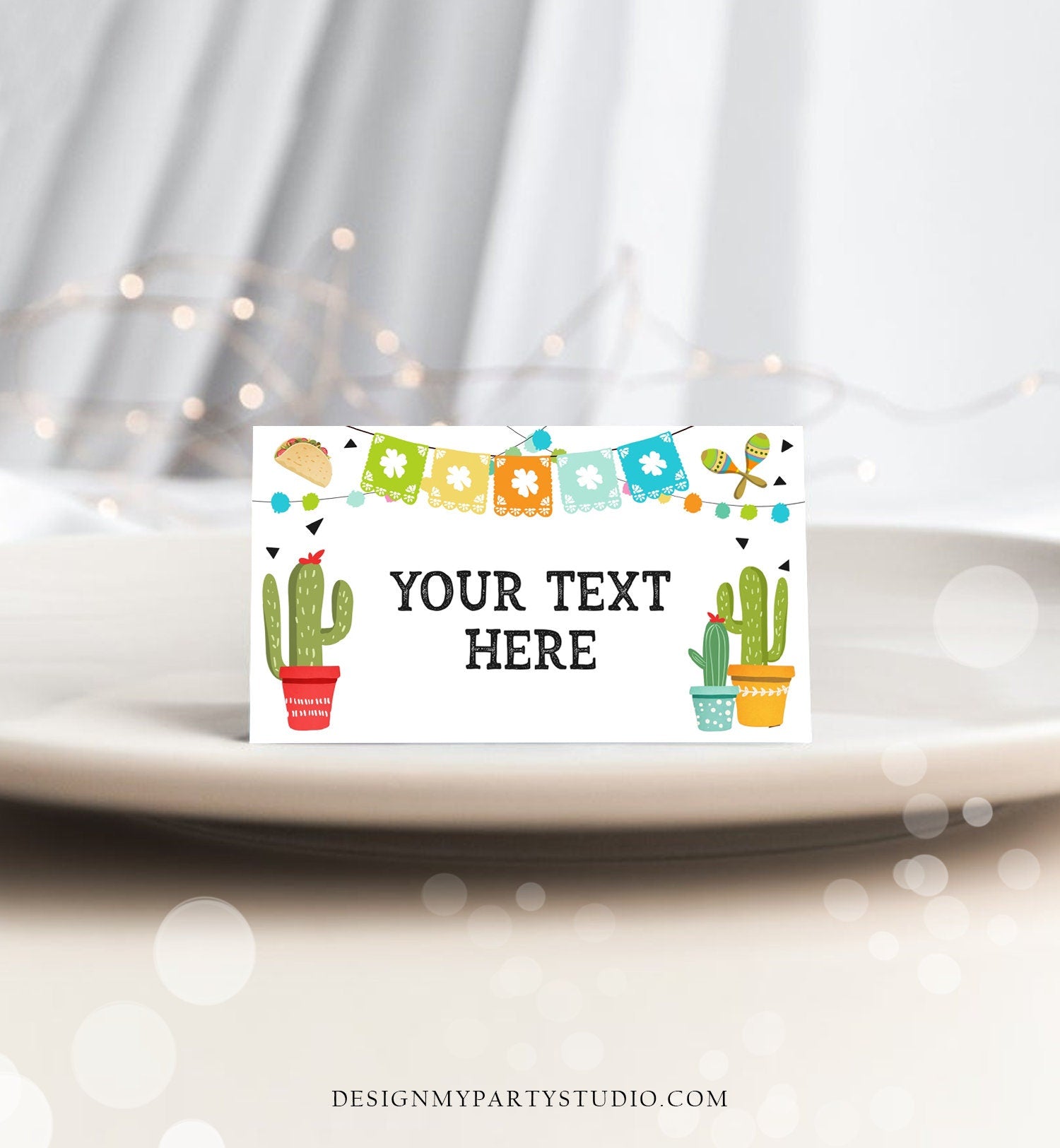 Editable Fiesta Taco Food Labels Fiesta Party Place Card Tent Card Birthday Baby Shower Mexican Fiesta Cactus Decor Template Printable 0161