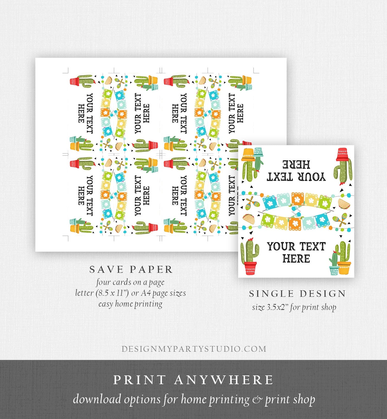 Editable Fiesta Taco Food Labels Fiesta Party Place Card Tent Card Birthday Baby Shower Mexican Fiesta Cactus Decor Template Printable 0161