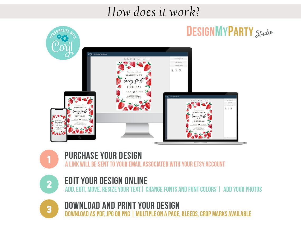 Strawberry Birthday Birthday Invitation Bundle 1st Girl First Birthday Berry Sweet Party Pack Package 1st Digital Template Printable 0399