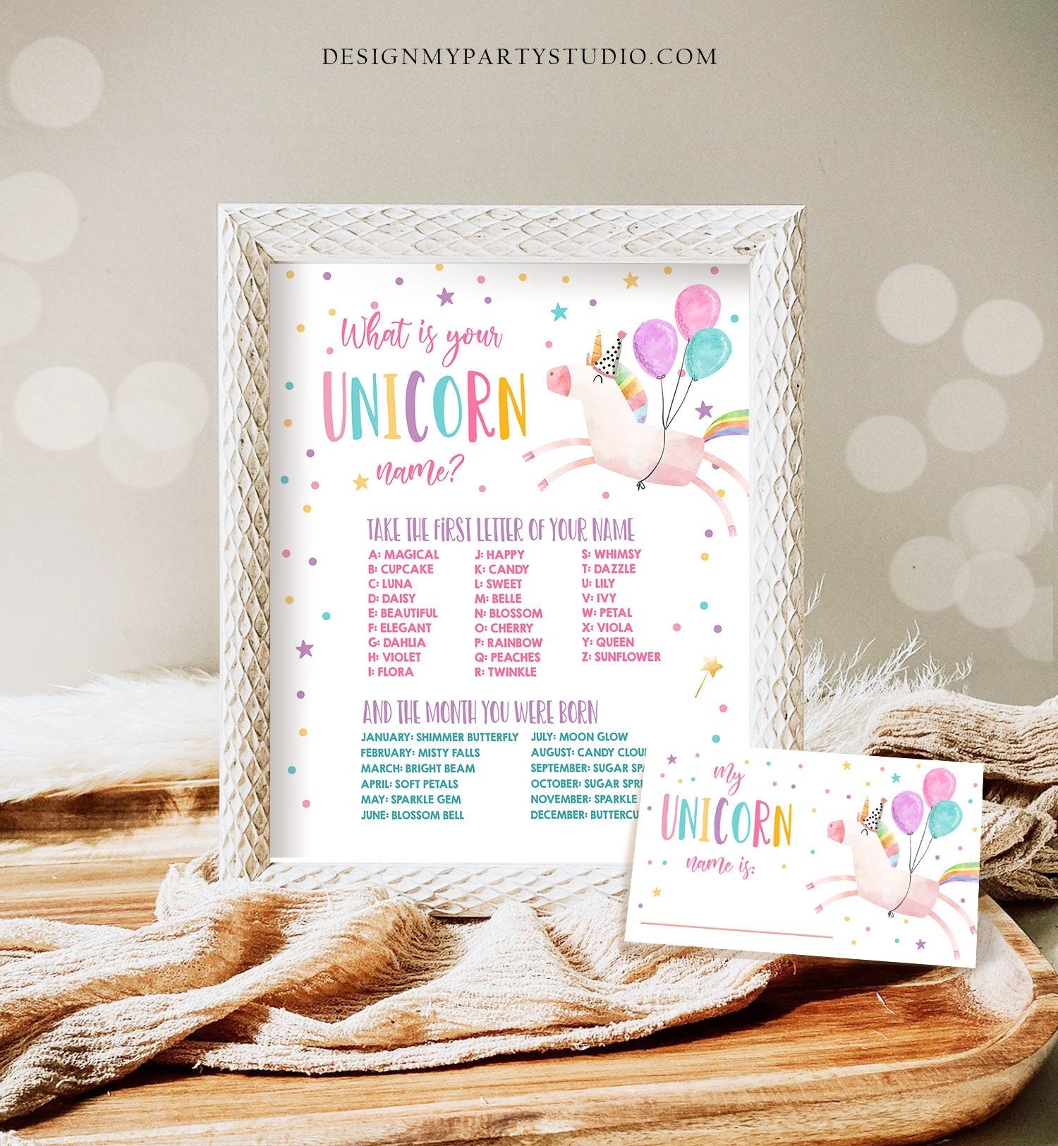 What Is your Unicorn Name Game Unicorn Birthday Game Party Activity Magical Unicorn Rainbow Pastel Girl Digital Download Printable 0336