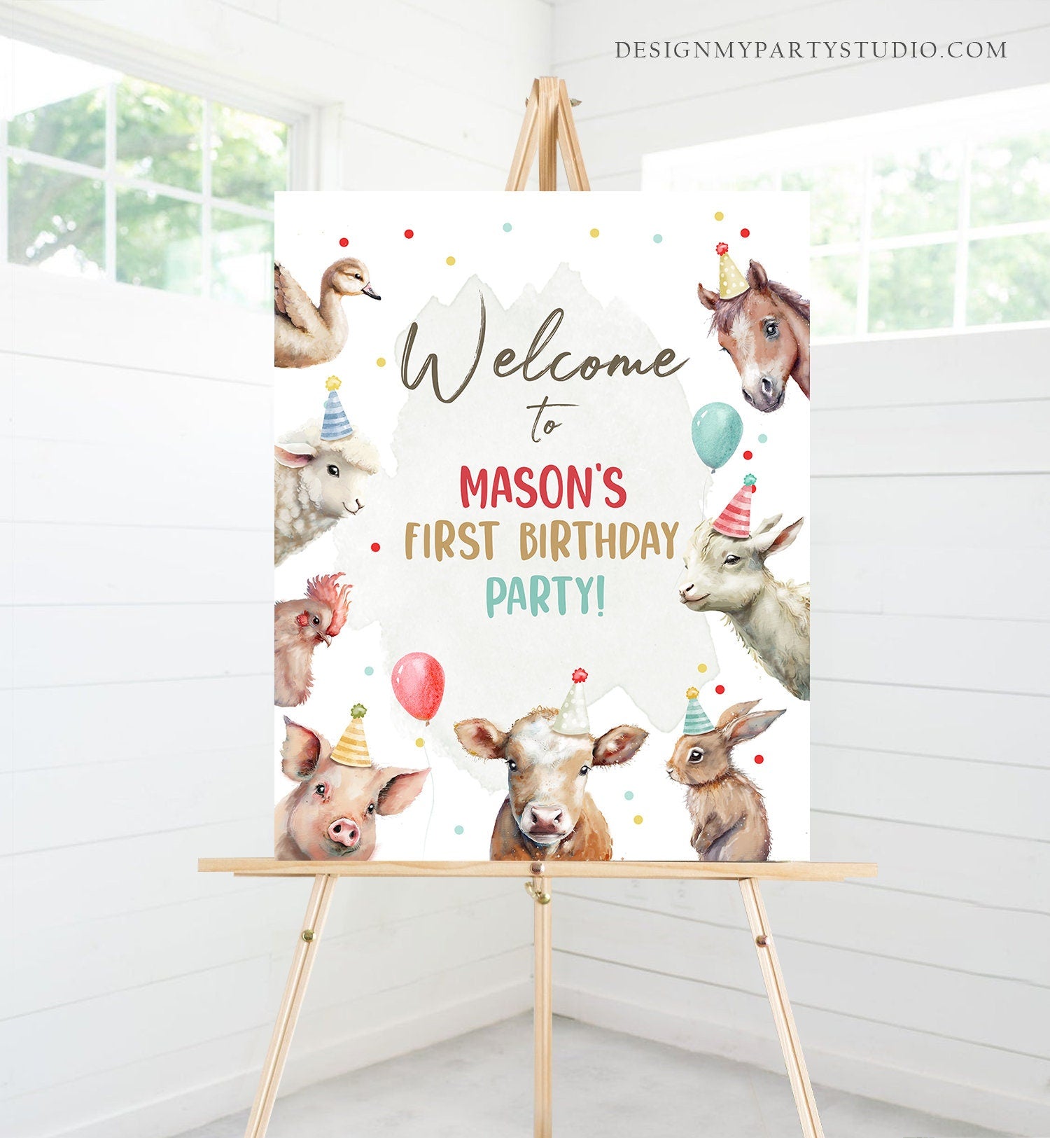Editable Farm Birthday Welcome Sign Boy Barnyard Birthday Welcome Poster Farm Animals Birthday Welcome Boy Digital Template Printable 0448