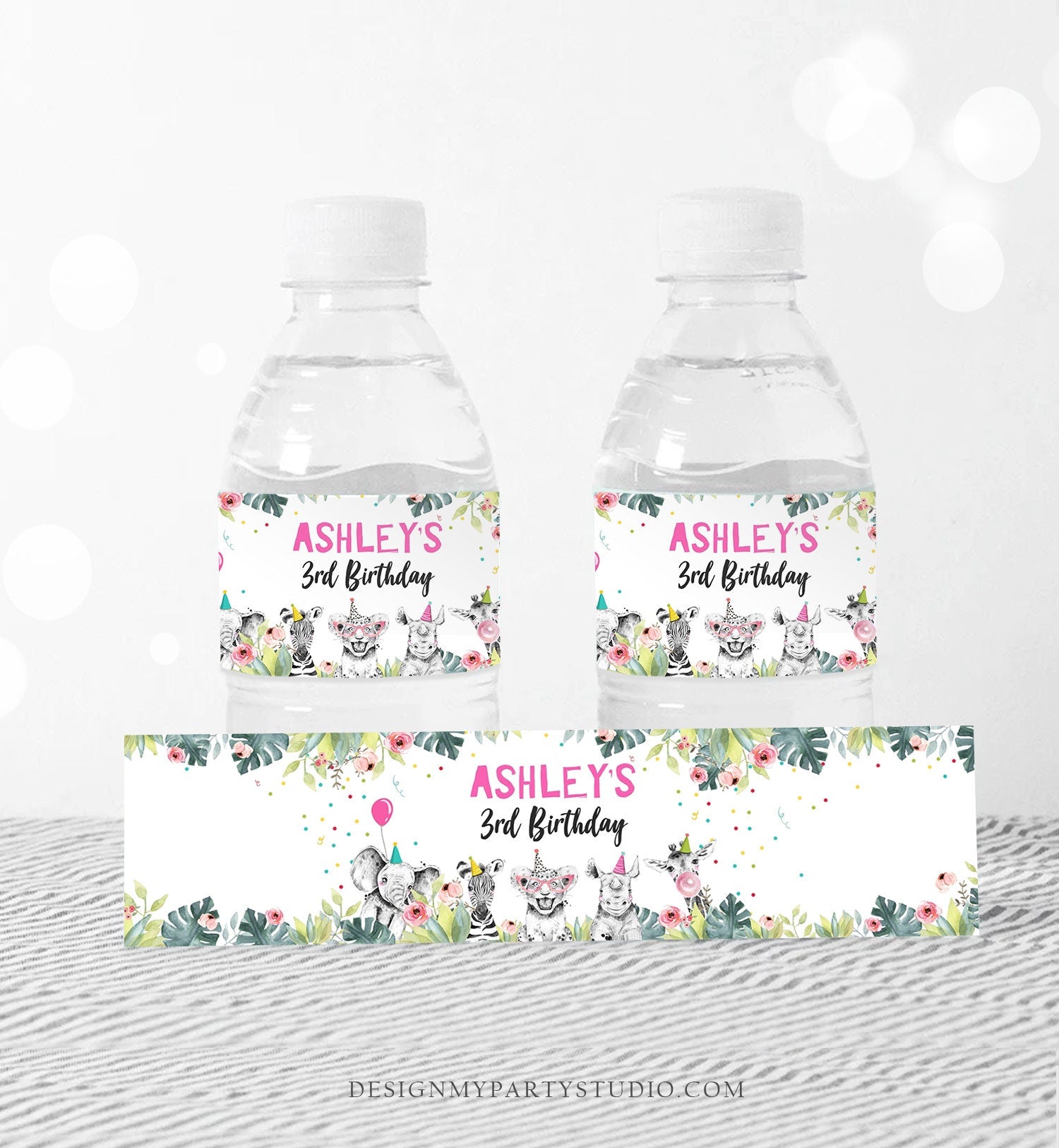 Editable Water Bottle Labels Party Animals Birthday Wild One Birthday Decor Safari Animals Zoo Bottle Labels Digital Template Printable 0322