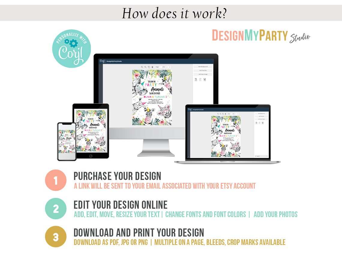 Party Animals Birthday Invitation Bundle Wild One Animals Zoo Safari Animals Girl Two Wild Party Pack Jungle Printable Corjl Template 0322