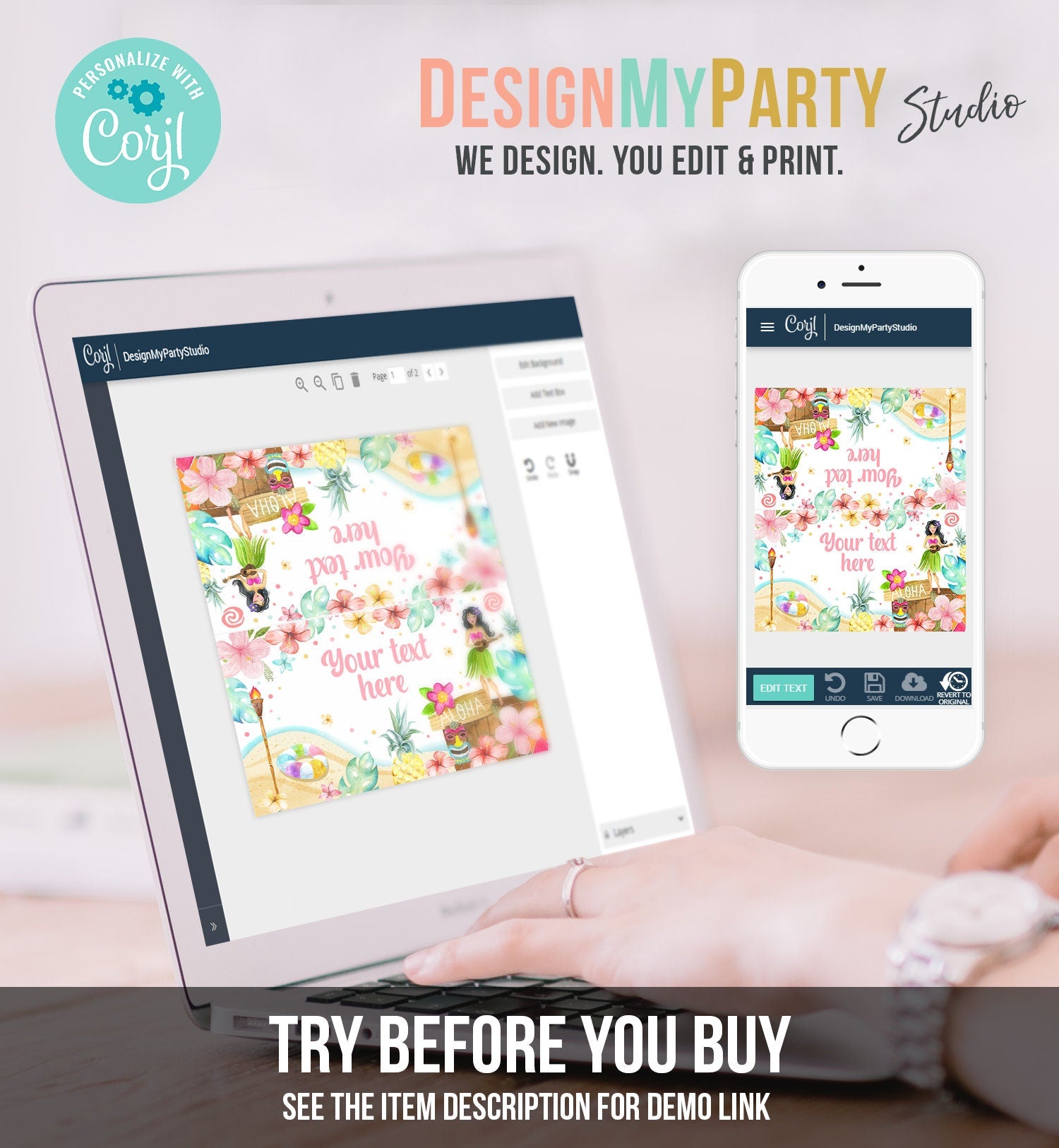 Editable Hawaiian Food Labels Luau Birthday Party Food Card Tent Card Girl Pink Tropical Name Card Pool Party Hawaii Template Digital 0413