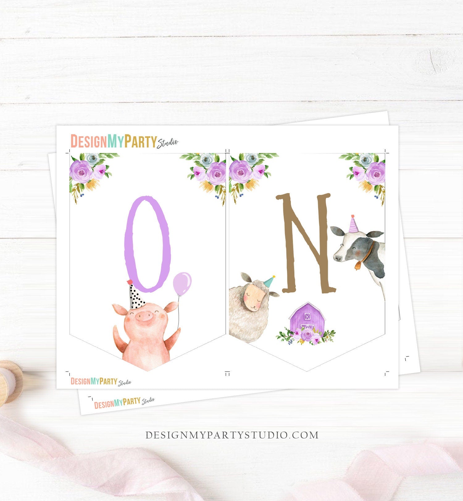 Girl Farm High Chair Banner Purple Farm 1st Birthday Banner High Chair One Banner Farm Animals Birthday Decorations Digital PRINTABLE 0155