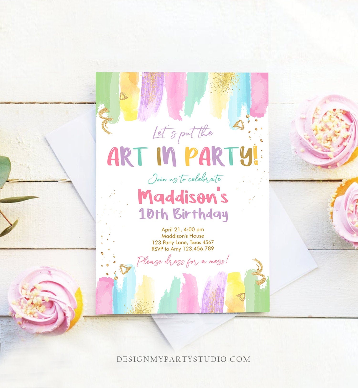 Editable Art Party Invitation Art Birthday Invite Painting Party Craft Party Rainbow Pastel Download Printable Template Digital Corjl 0450