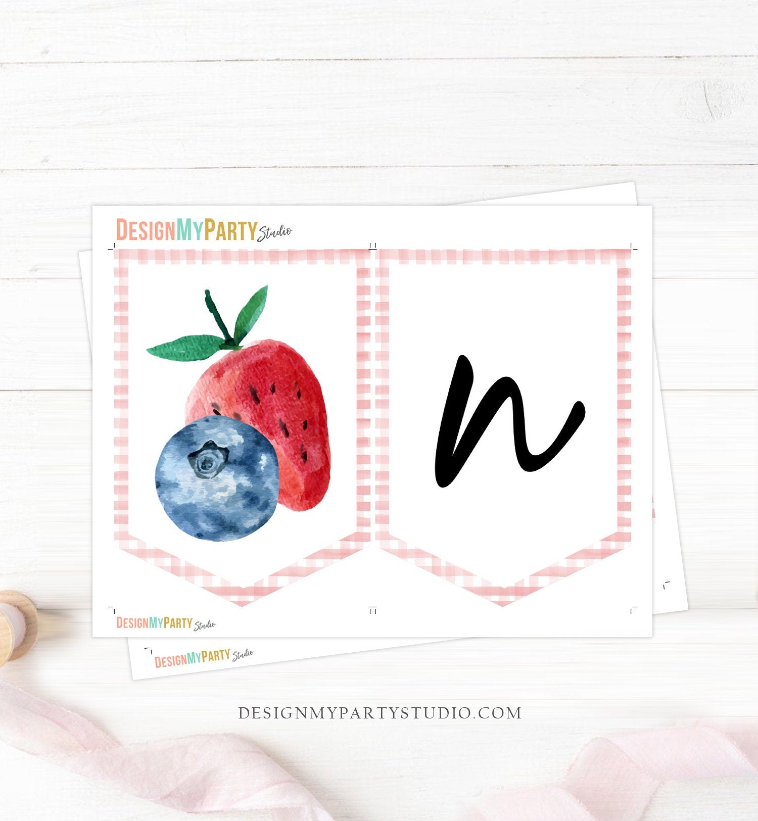 Strawberry Blueberry High Chair Banner Berry Sweet First Birthday 1st Berries Girl Pink High Chair ONE Fruit Party Digital PRINTABLE 0399