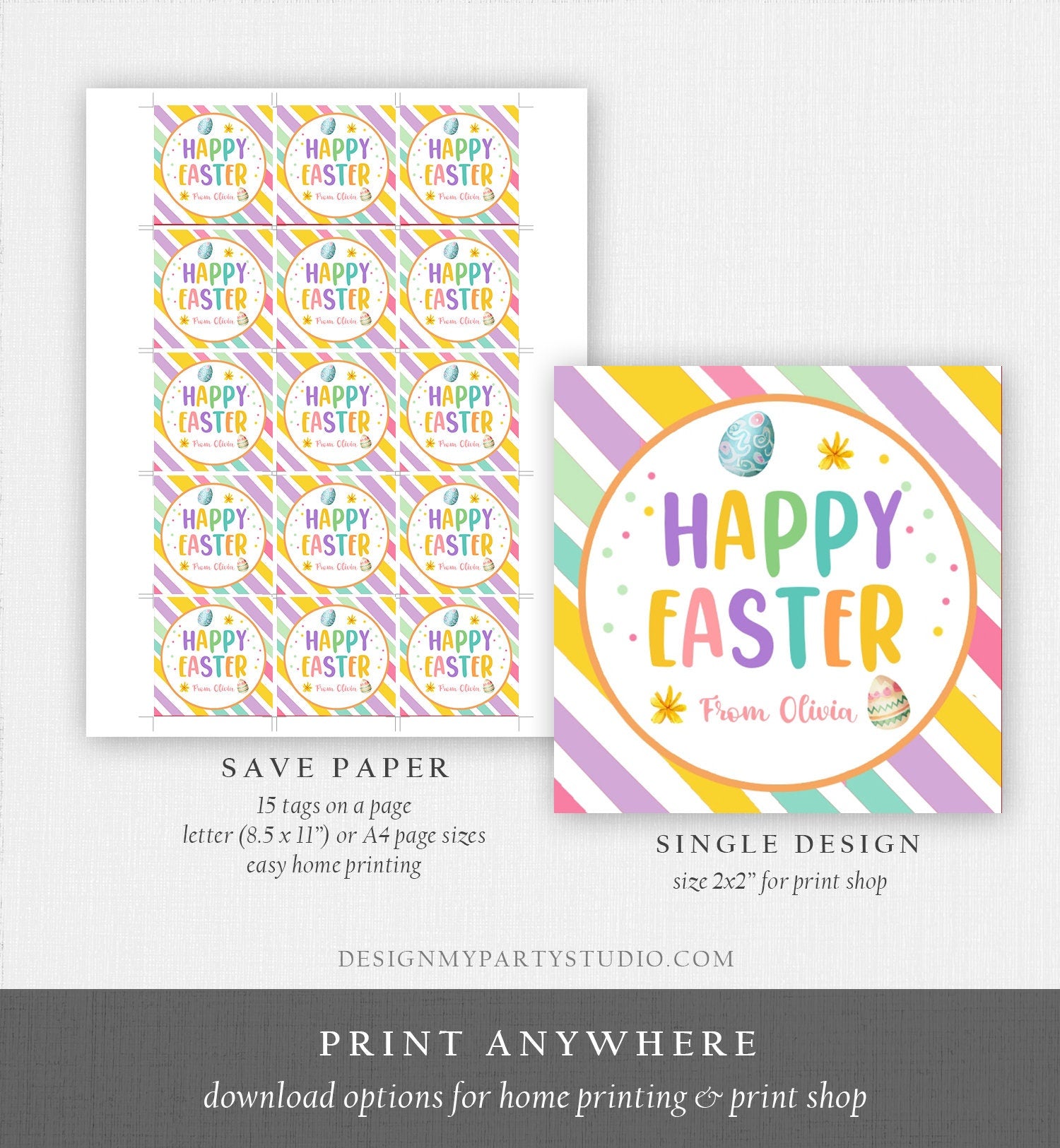 Editable Easter Gift Tags Happy Easter Teacher Appreciation Classroom Favor Tag Easter Egg Easter Treat Cookie Tag Digital PRINTABLE 0449