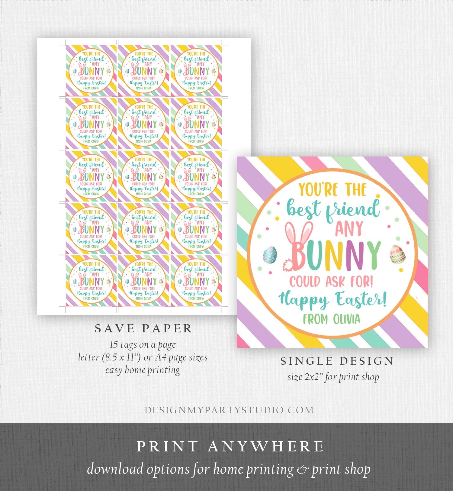 Editable Easter Gift Tags Easter You're the Best Friend Any Bunny Could Ask For Favor Tags Classroom Kids Sticker Digital PRINTABLE 0449