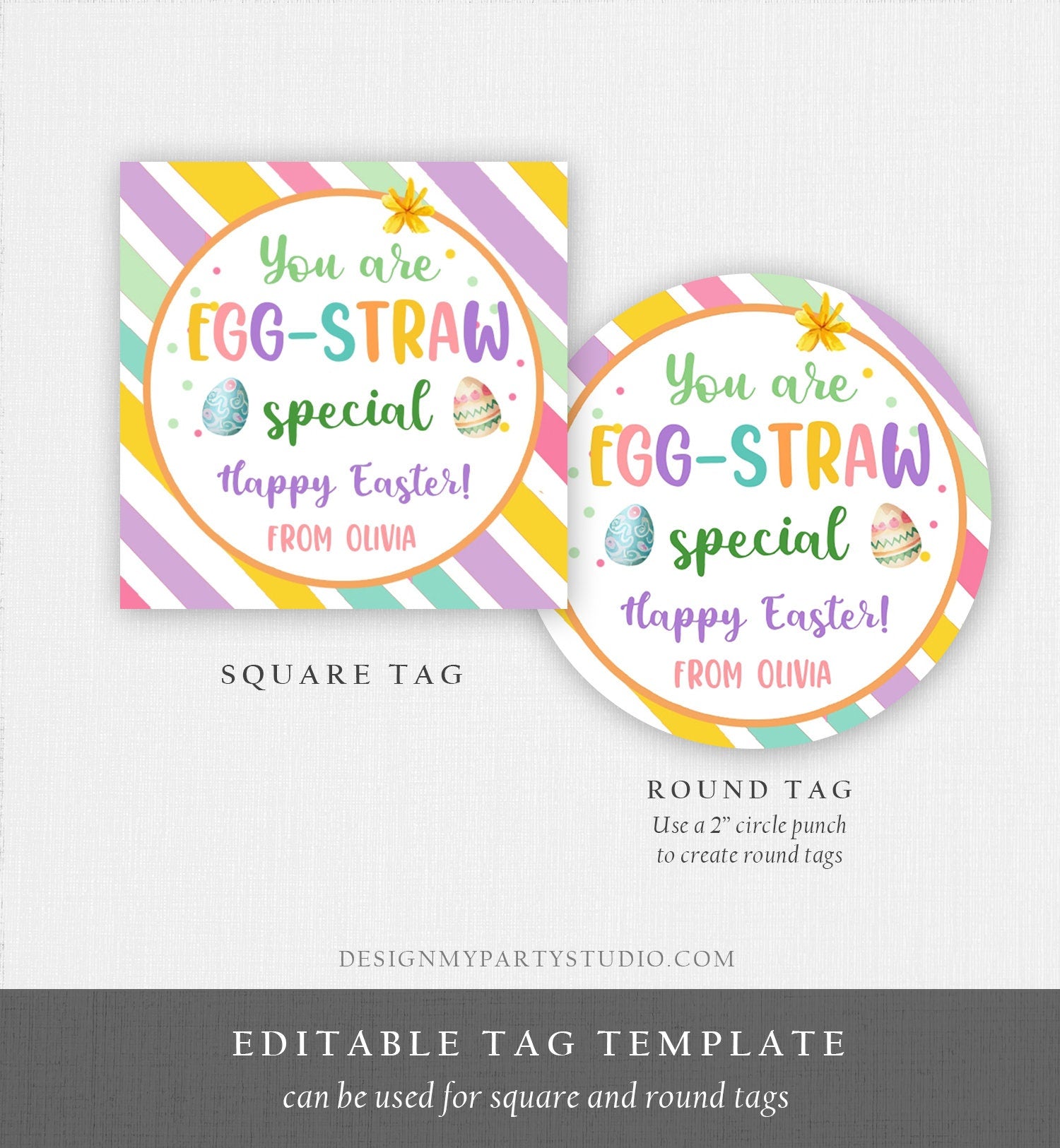 Editable Crazy Straw Tags Easter Tags You're Egg-Straw Special Easter Egg Cards for Kids School Personalized Tag Digital PRINTABLE 0449