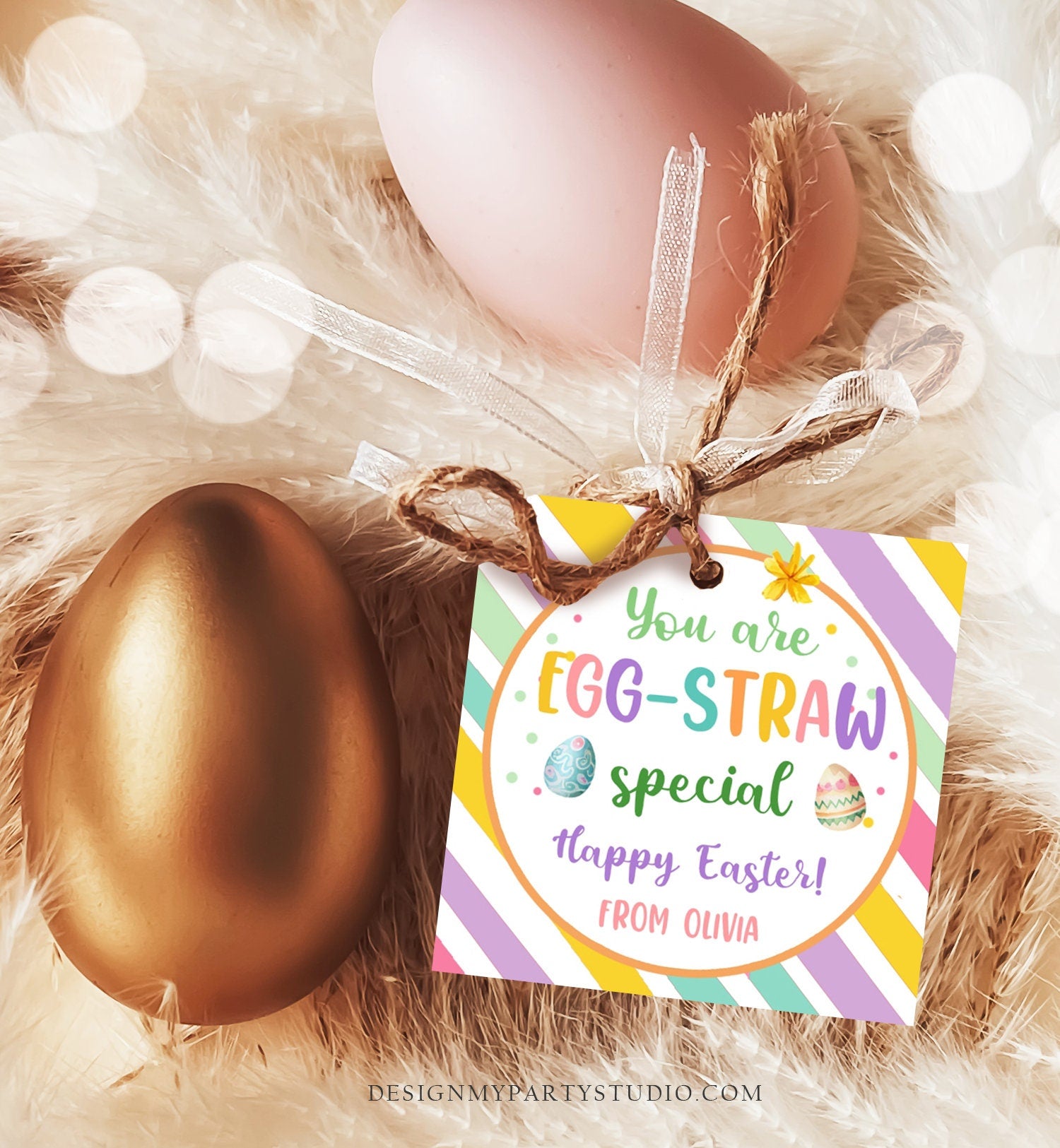 Editable Crazy Straw Tags Easter Tags You're Egg-Straw Special Easter Egg Cards for Kids School Personalized Tag Digital PRINTABLE 0449