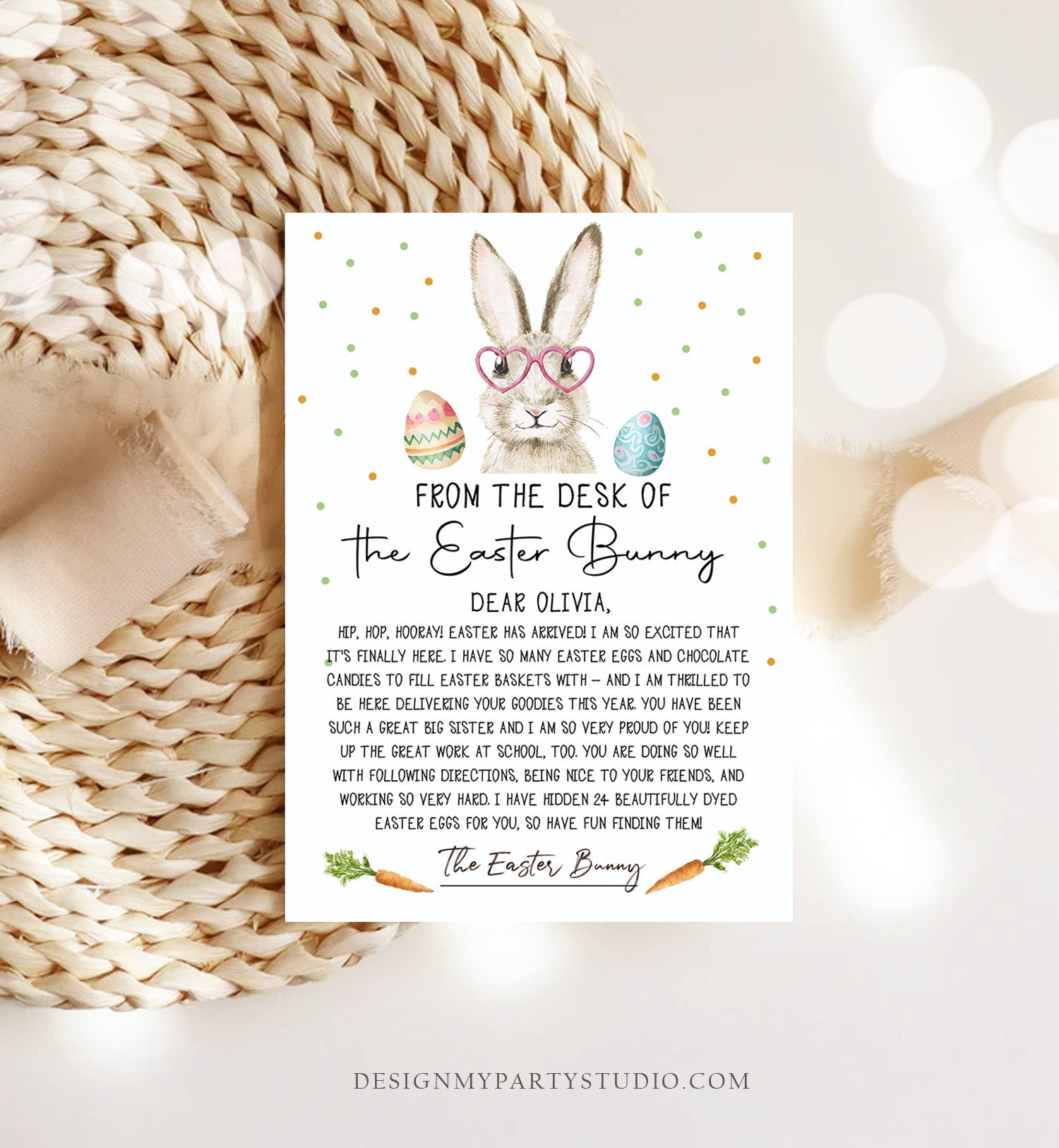 Editable Easter Bunny Letter Return Letter From The Desk Of Easter Letter Kids Easter Bunny Note Personalized Printable Template 0449