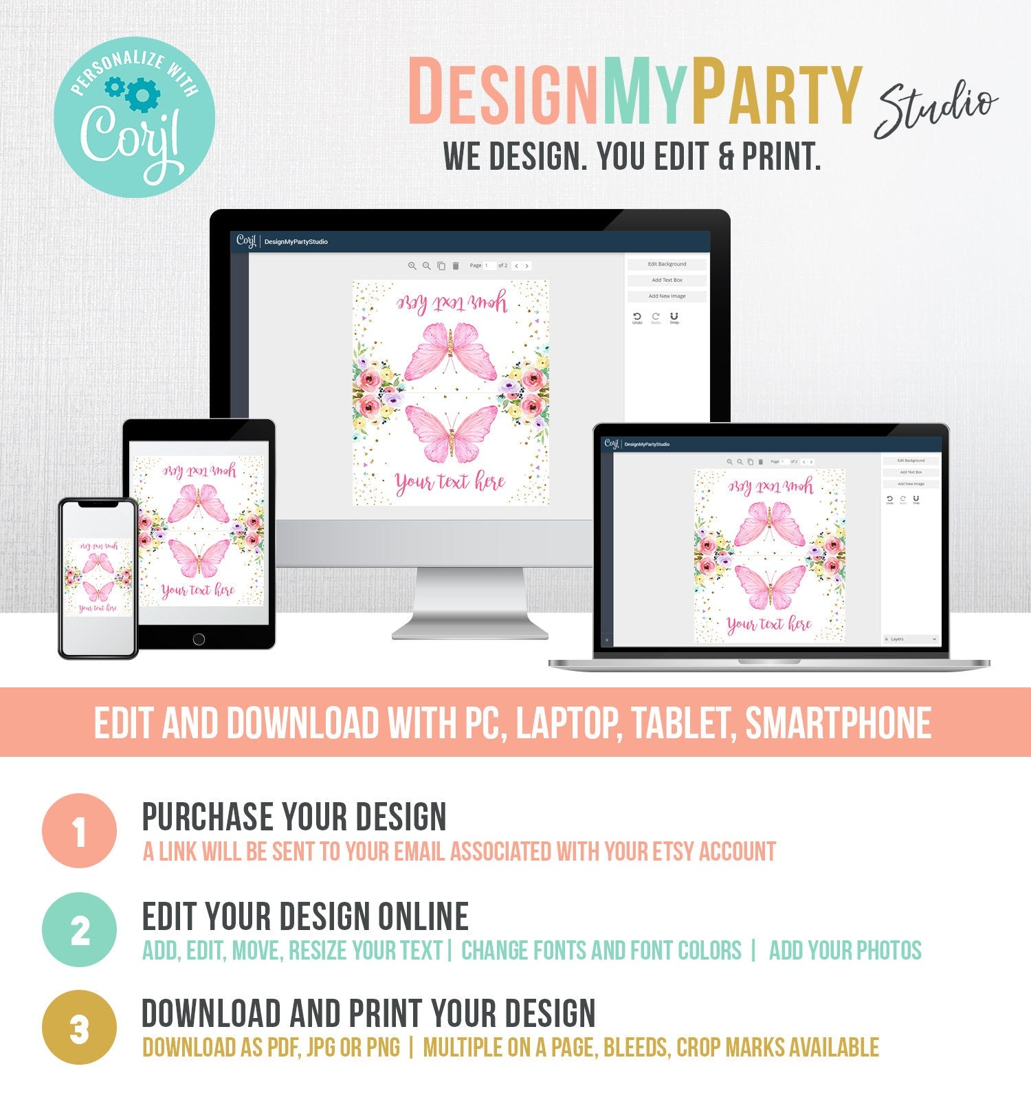 Editable Butterfly Birthday Food Label Floral Butterfly Food Cards Tent Card Girl Pink Gold Buffet Label Whimsical Template Digital 0162