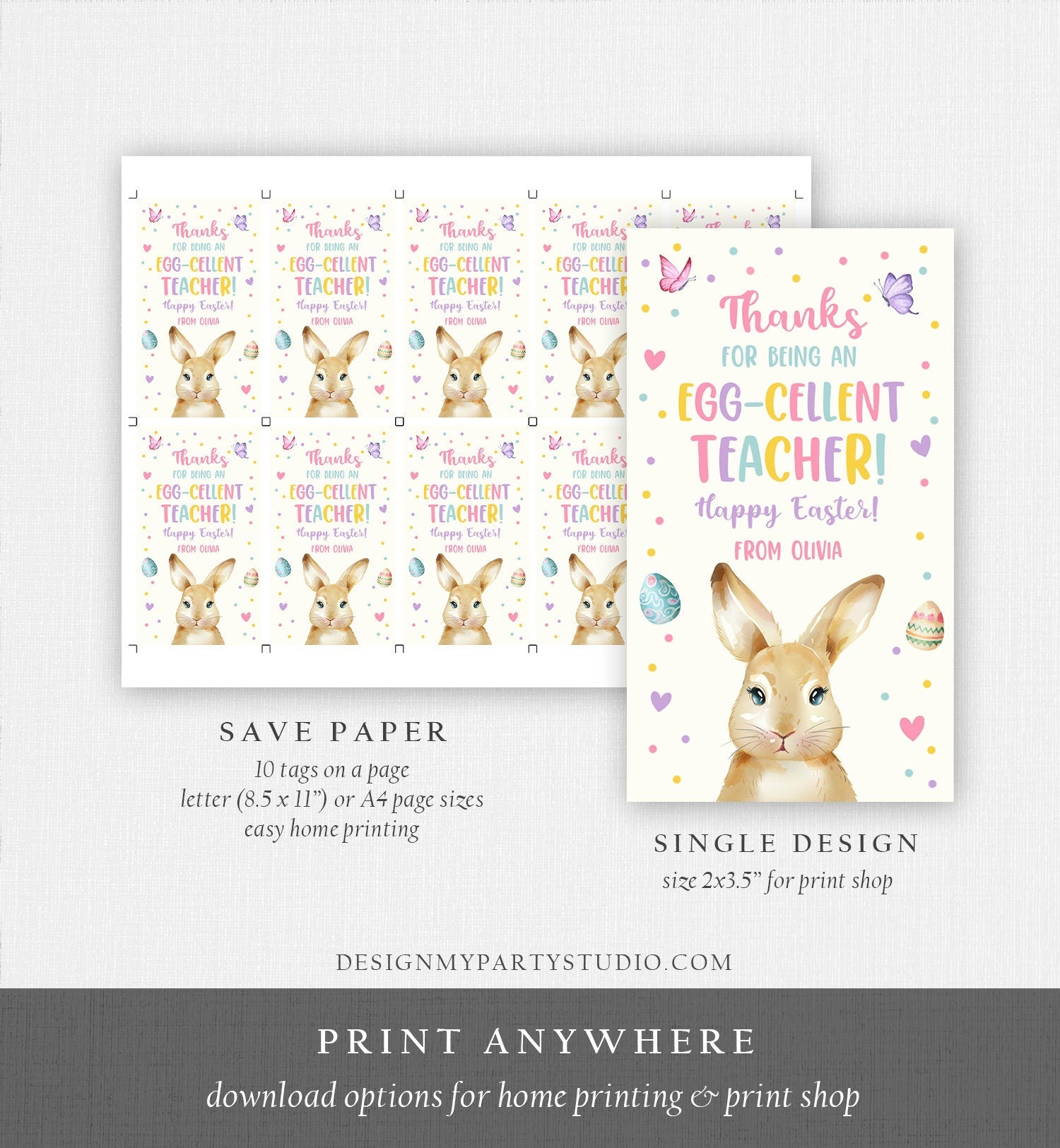 Editable Easter Gift Tags Egg-Cellent Teacher Appreciation Classroom Favor Sticker Eggcellent Happy Easter Cookie Tag Digital PRINTABLE 0449