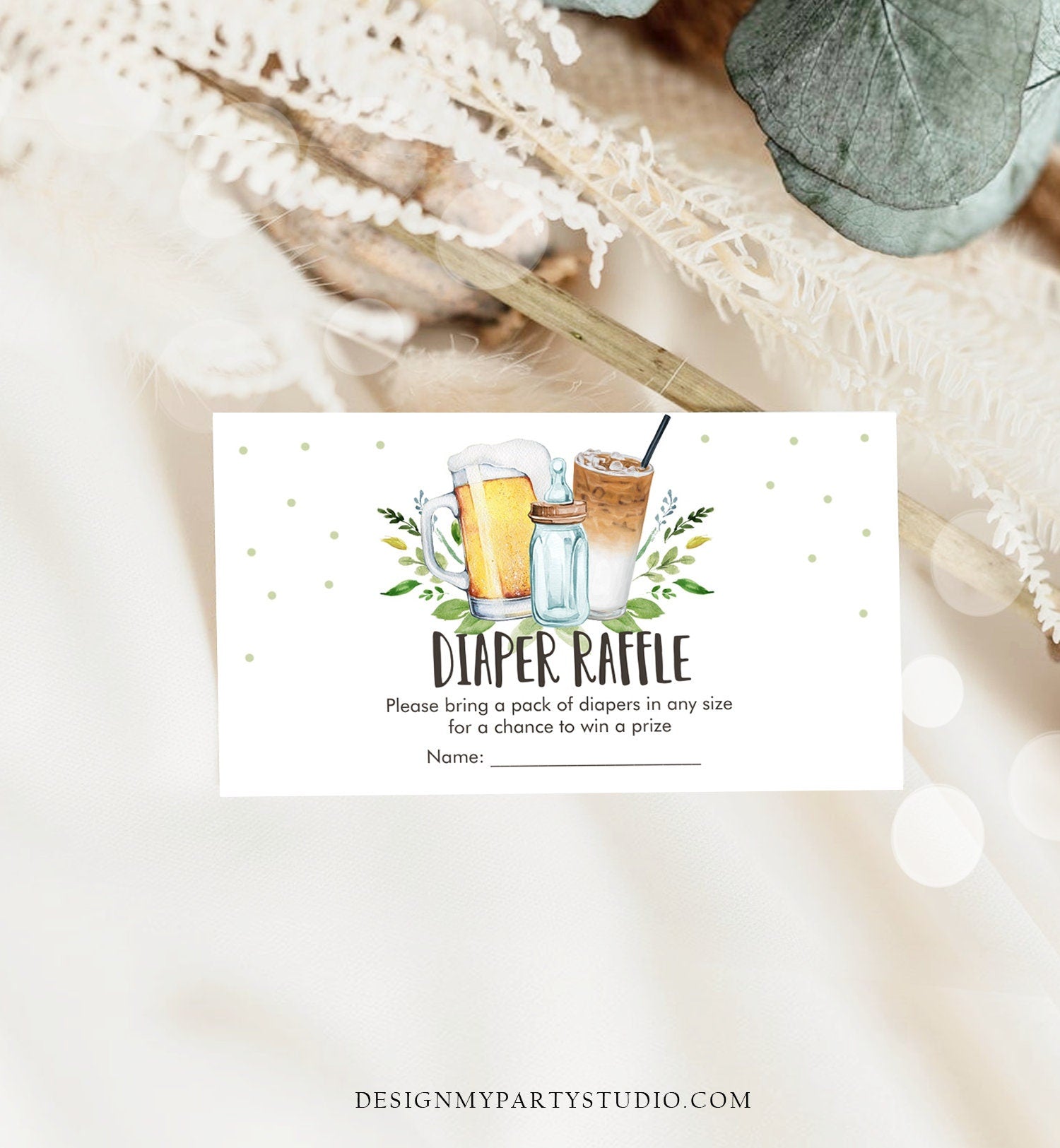 Editable Diaper Raffle Ticket Diaper Game Card Baby is Brewing Baby Shower Beers and Bottles Digital Download Template Printable 0190