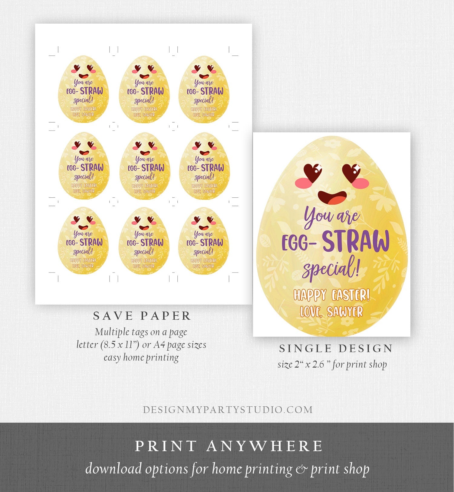 Editable Crazy Straw Tags Easter Tags You're Egg-Straw Special Easter Egg Cards for Kids School Personalized Tag Digital PRINTABLE 0449