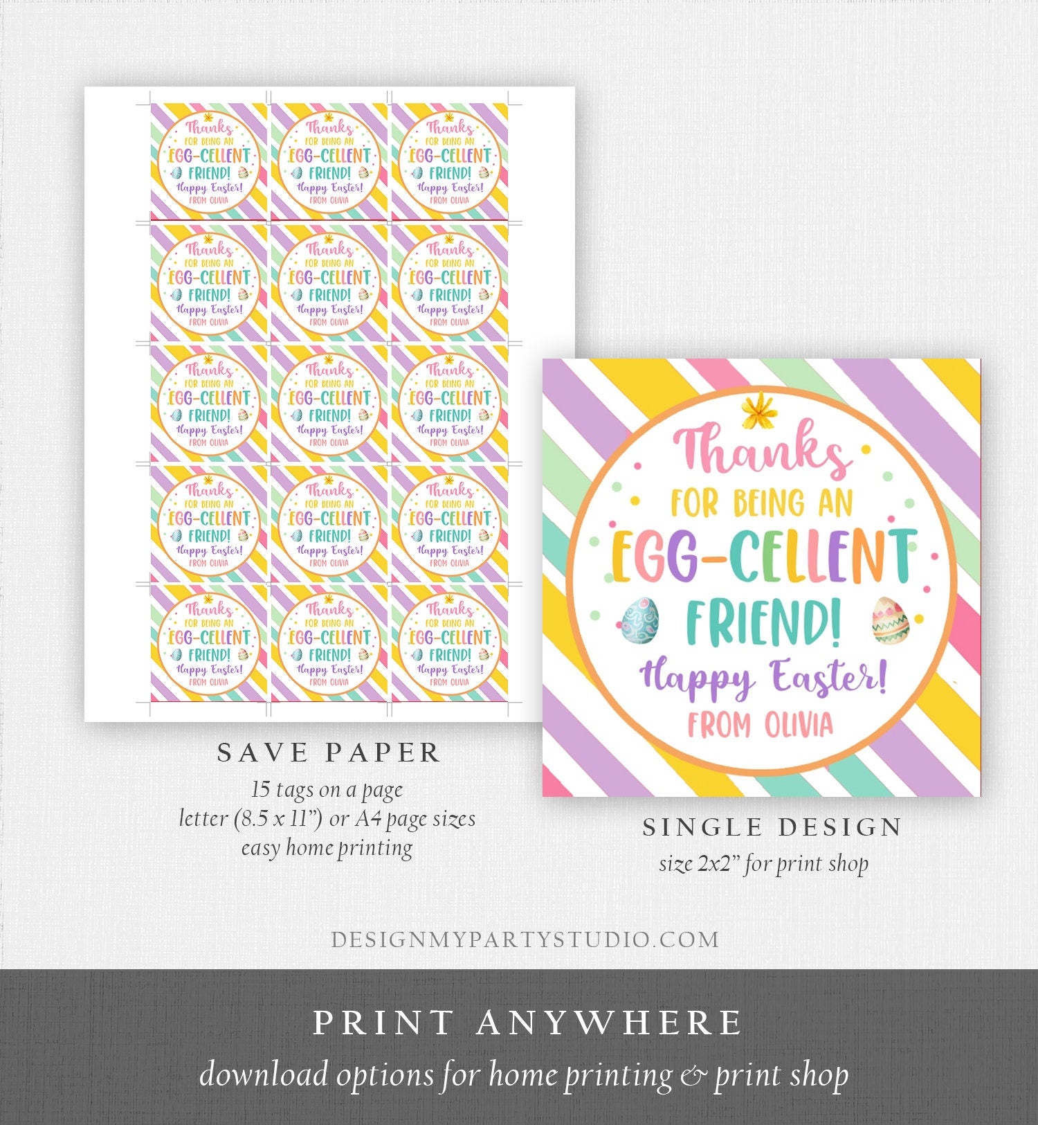 Editable Easter Friend Gift Tags Easter Eggcellent Friend Classroom Easter Favor Tags Kids Sticker Cookie Tag Kids Digital PRINTABLE 0449