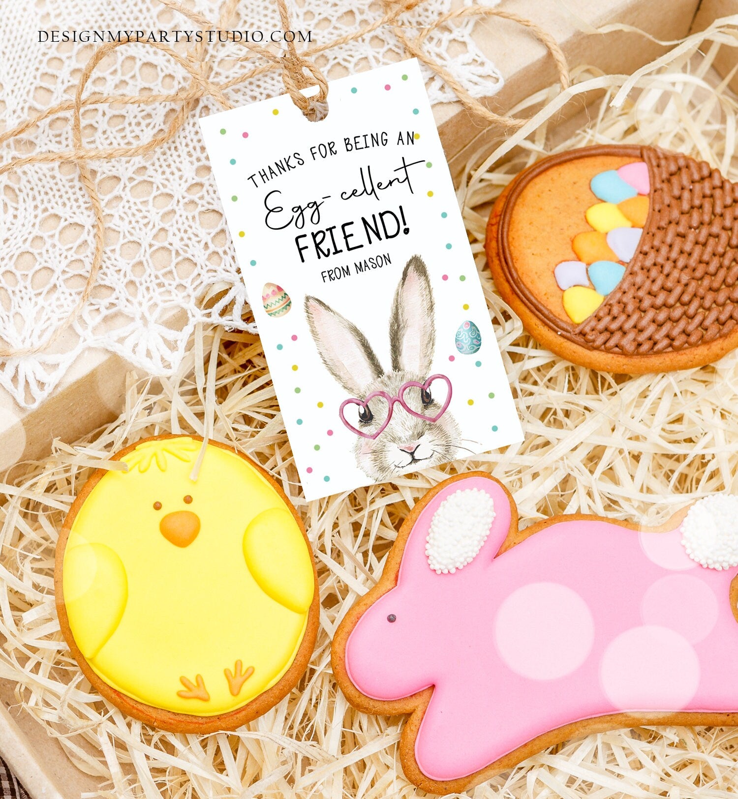 Editable Easter Friend Gift Tags Easter Eggcellent Friend Classroom Easter Favor Tags Kids Bunny Cookie Tag Kids Digital PRINTABLE 0449