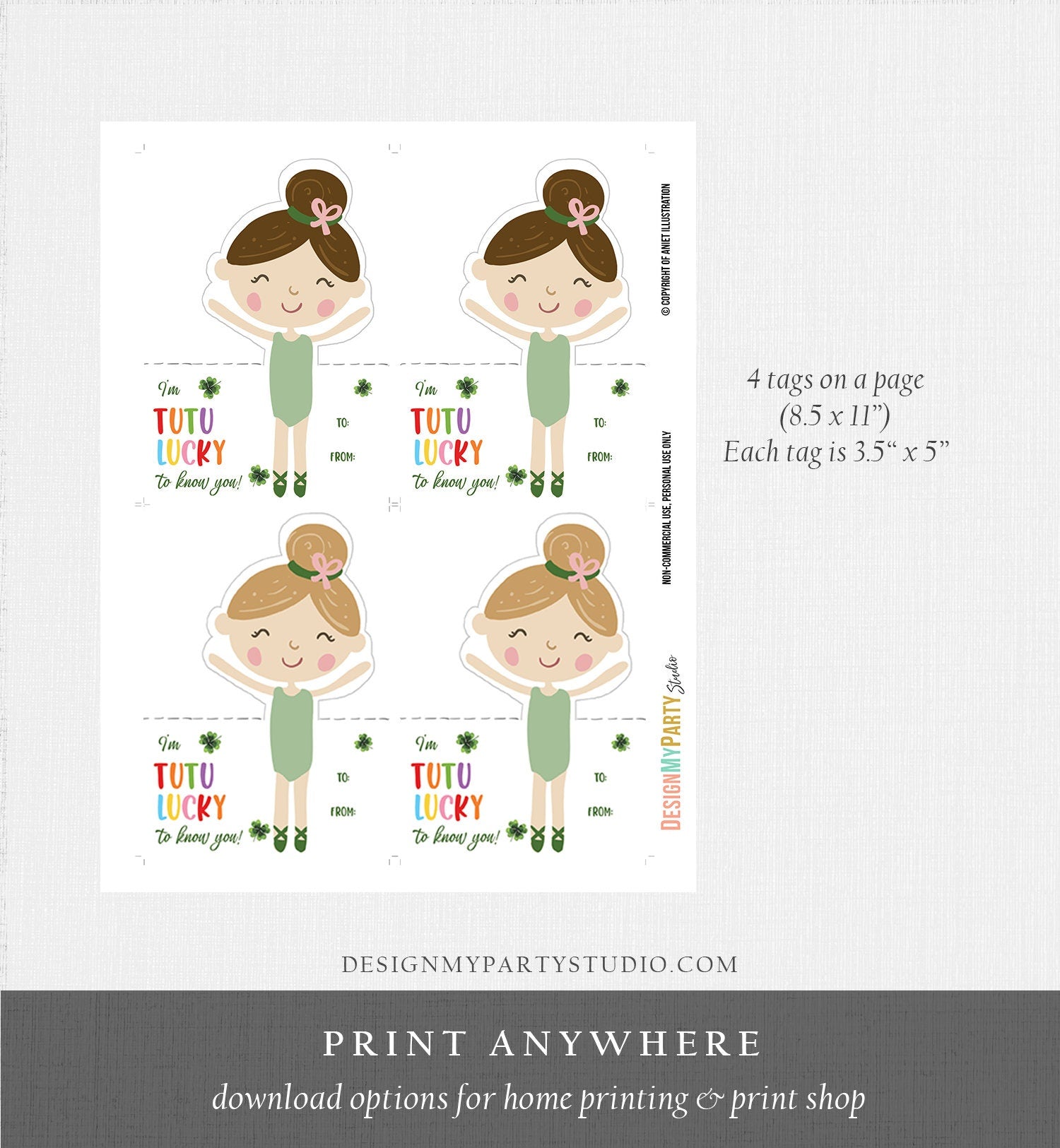 Printable St. Patrick's Day Gift Tag Hair Band Tag Classroom Classmate Favor Tag Tutu Lucky to have you as a Friend Tag Girl Digital 0451