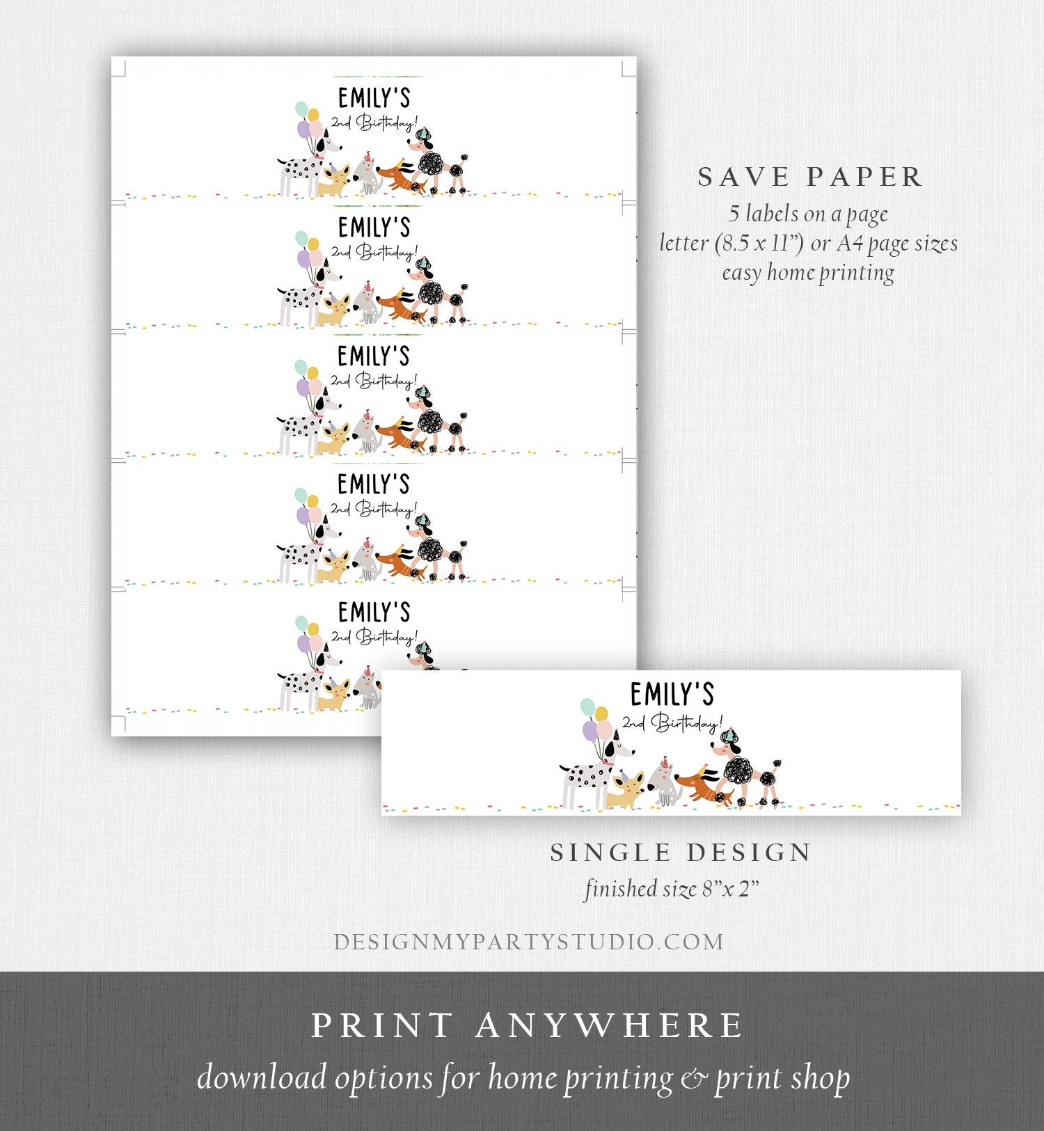 Editable Dog Water Bottle Labels Dog Birthday Puppy Party Doggy Pet Vet Pawty Birthday Decor Girl Printable Bottle Wrap Template Corjl 0429