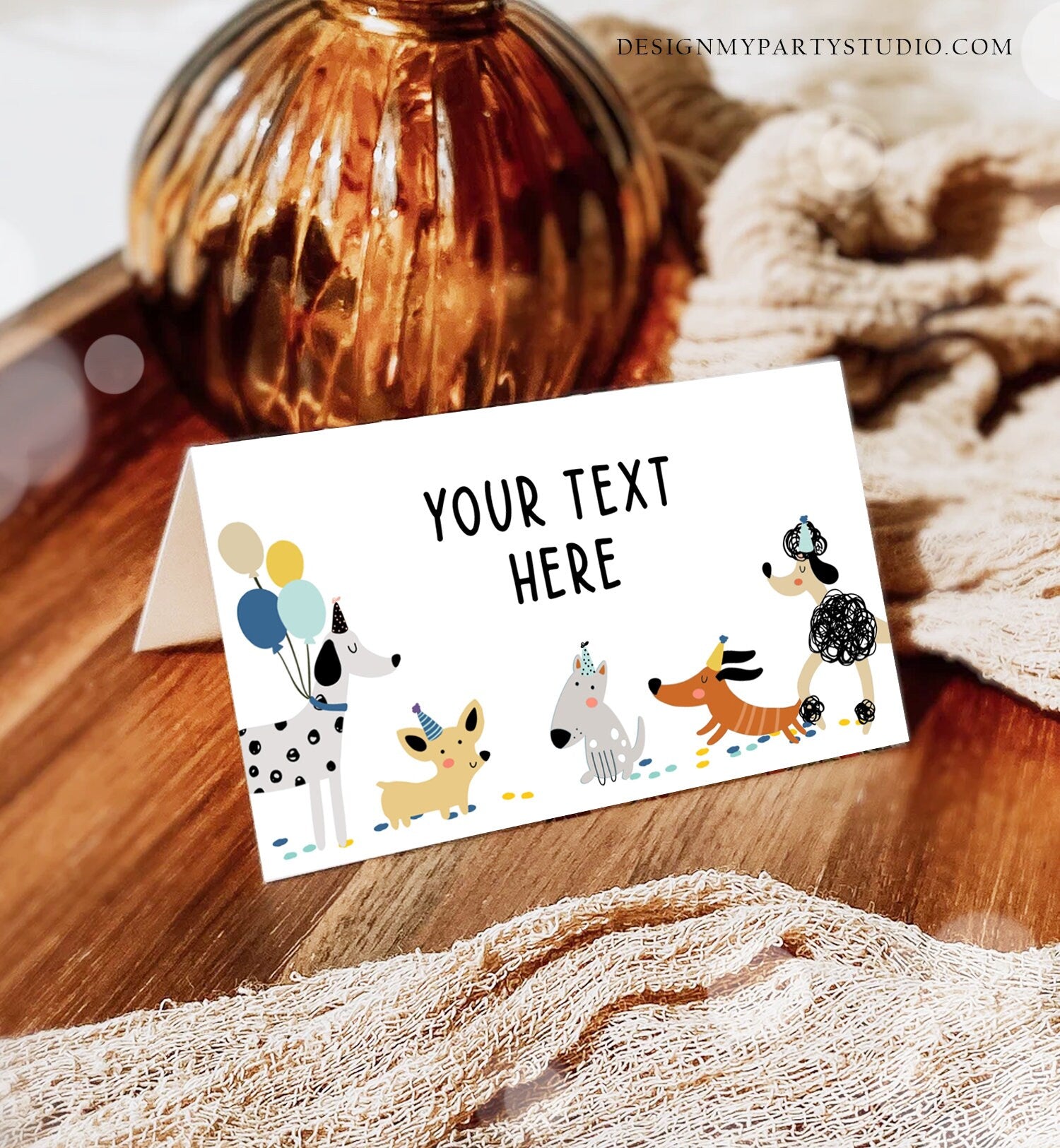 Editable Dog Food Labels Dog Birthday Place Card Tent Card Folded Puppy Party Pet Pawty Doggy Shelter Boy Digital Template Printable 0429