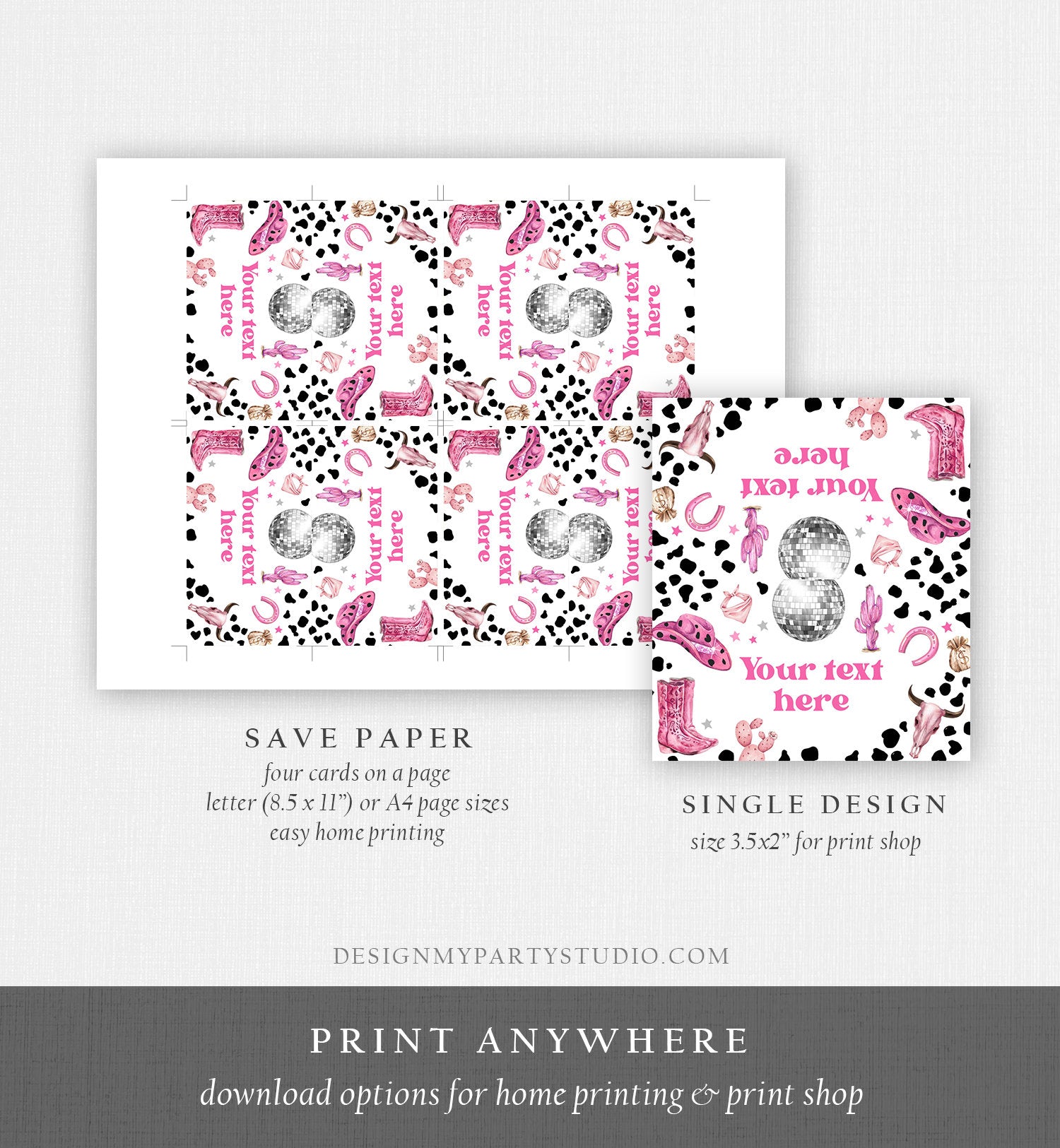 Editable Space Cowgirl Food Label Disco Cowgirl Birthday Food Cards Tent Card Girl Pink Nashville Rodeo Buffet Label Template Printable 0455