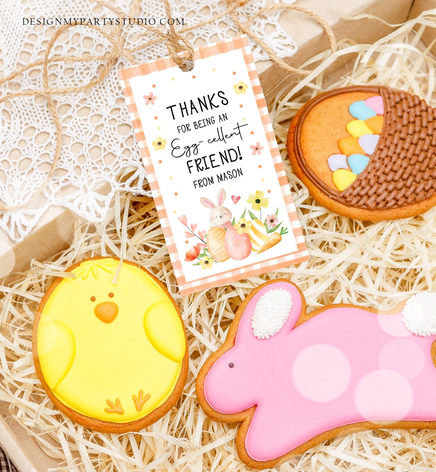 Editable Easter Friend Gift Tags Easter Eggcellent Friend Classroom Easter Favor Tags Kids Bunny Cookie Tag Kids Digital PRINTABLE 0449