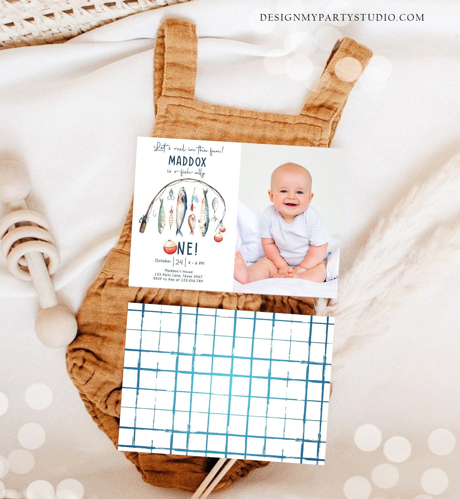 Editable Fishing Birthday Invitation Fishing Party O-Fish-Ally The Big One Gone Fishing Blue Boy Digital Download Template Printable 0454