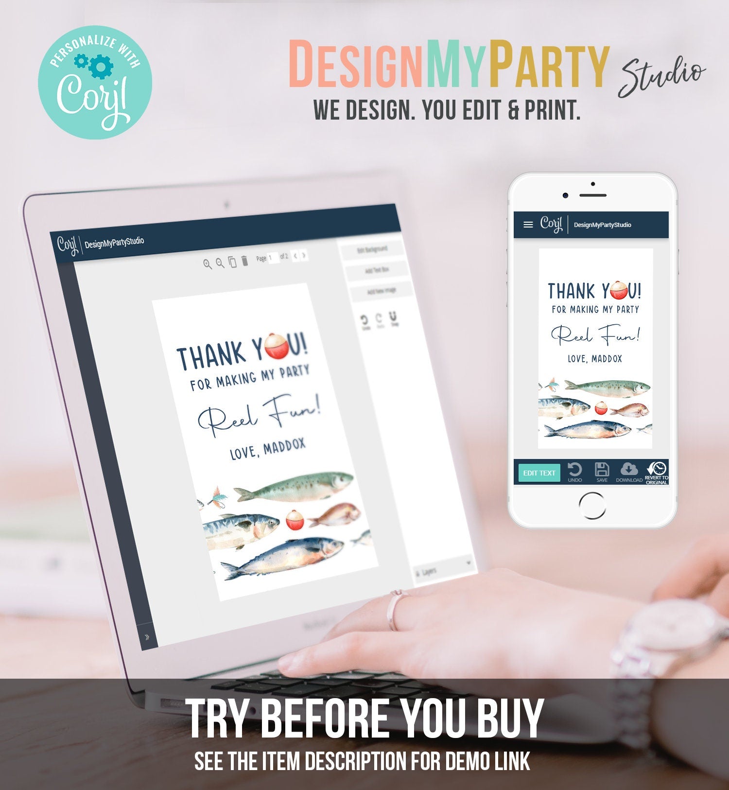 Editable Fishing Birthday Favor Tags Fishing Favors Thank You Tags The Big One Boy O-Fish-Ally Fish Tag Fishing Party Corjl Template 0454
