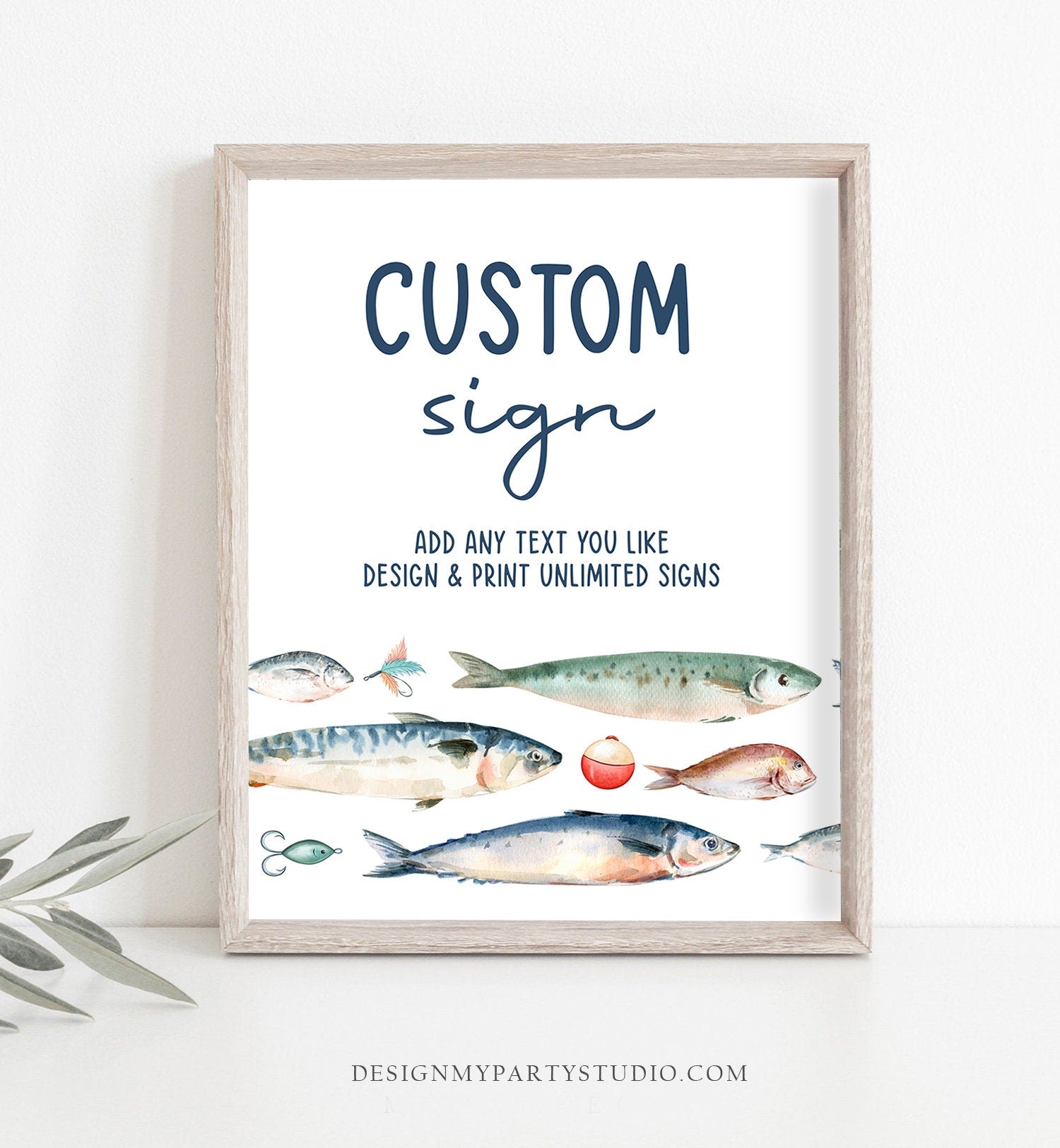 Editable Custom Sign Fishing Birthday Party Sign The Big One Birthday Fish Party Bobber Reeling in Boy 8x10 Download PRINTABLE Corjl 0454