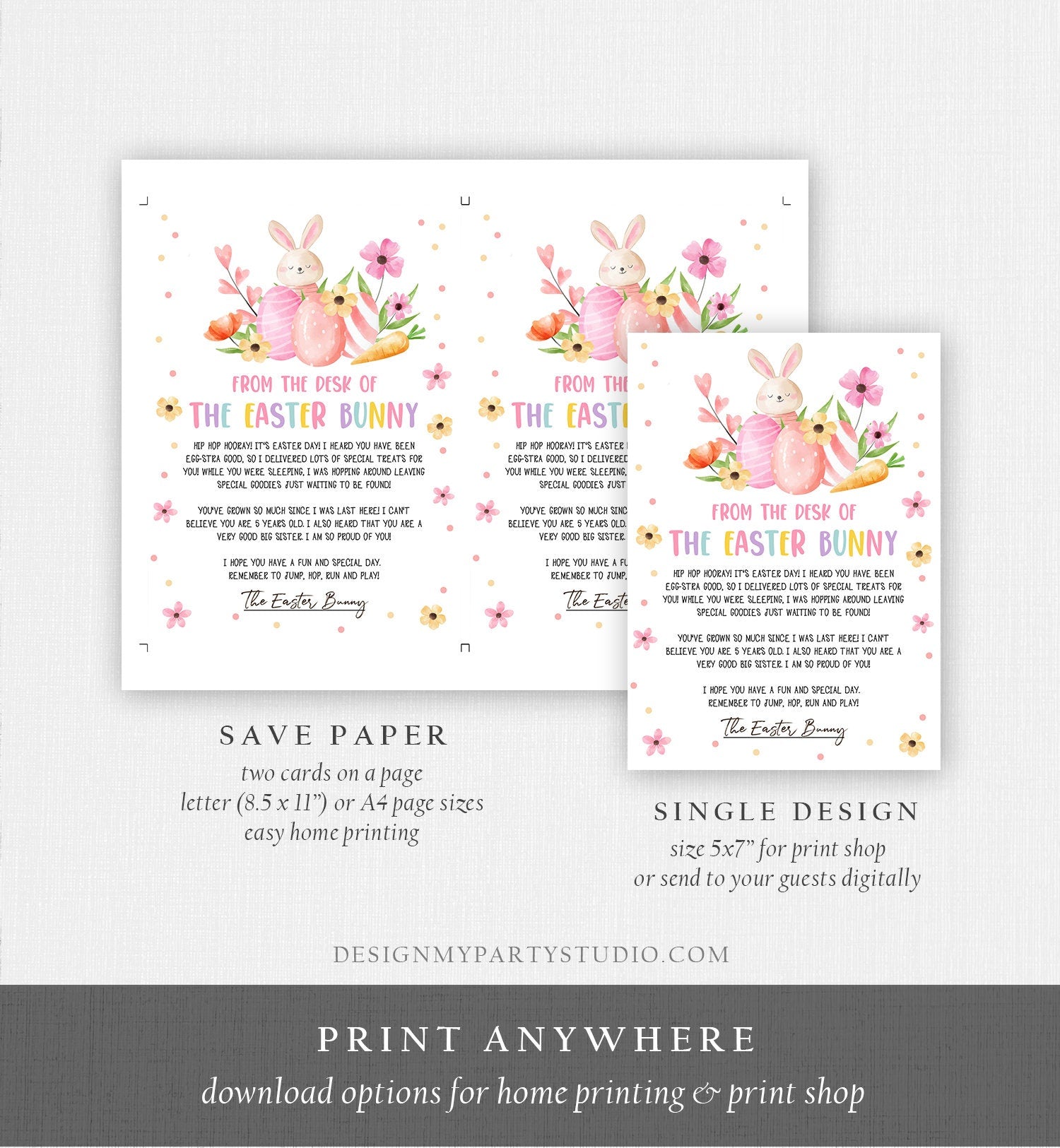 Editable Easter Bunny Letter Return Letter From The Desk Of Easter Letter Kids Easter Bunny Note Personalized Printable Template 0449