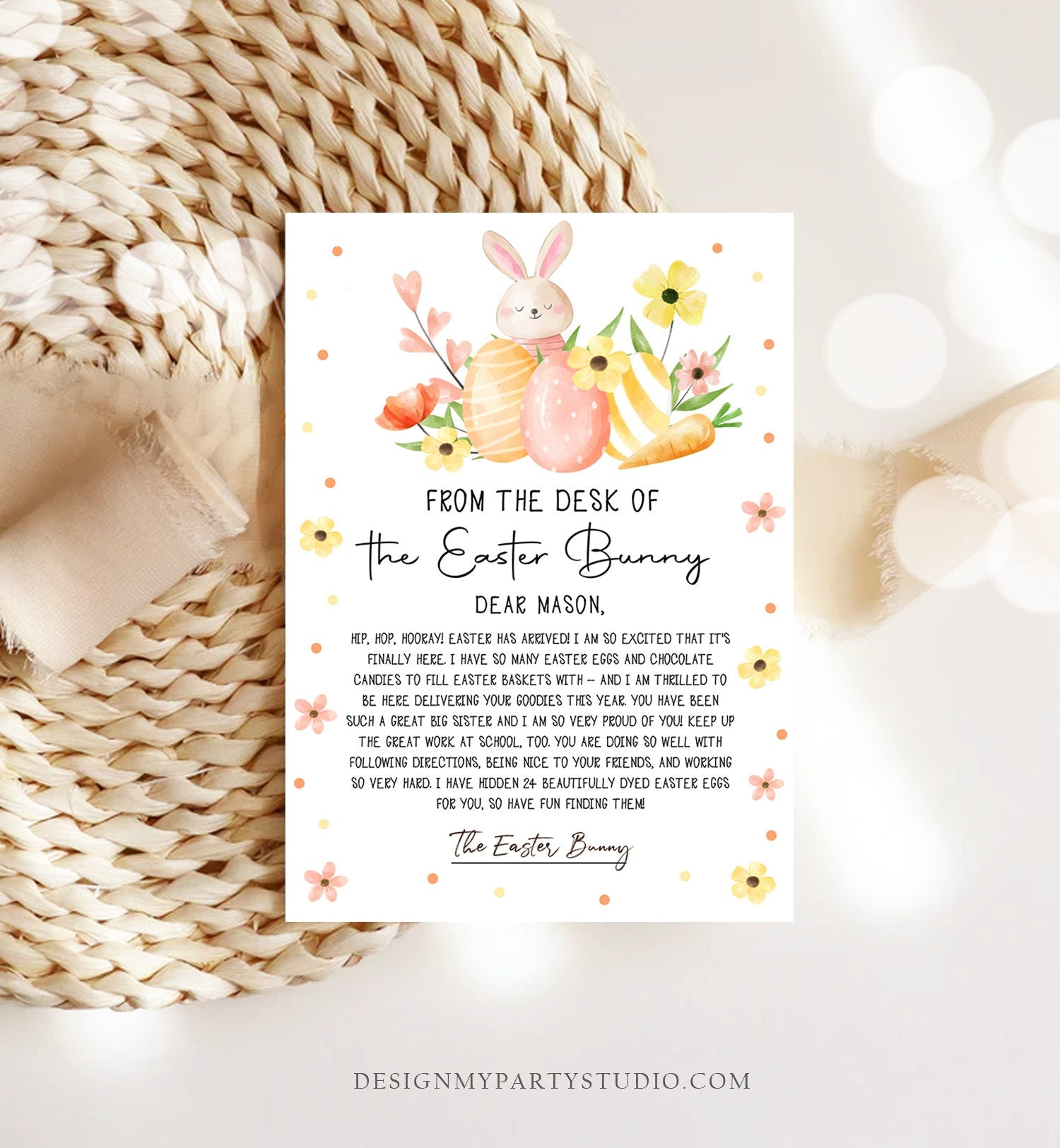 Editable Easter Bunny Letter Return Letter From The Desk Of Easter Letter Kids Easter Bunny Note Personalized Printable Template 0449