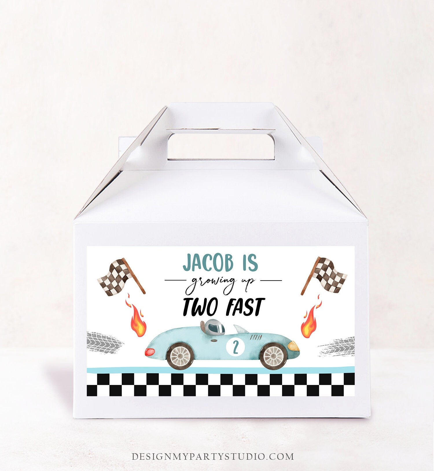 Editable Growing Up Two Fast Gable Box Favor Blue Race Car Birthday Favor Box Label Boy Racing Two 2nd 2 Digital Download Printable 0424