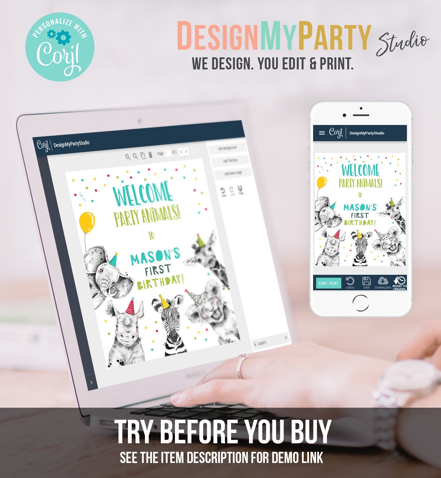 Editable Party Animals Birthday Welcome Sign Safari Animals Sign Welcome Jungle Sign Birthday Animals Boy Digital Template Printable 0390