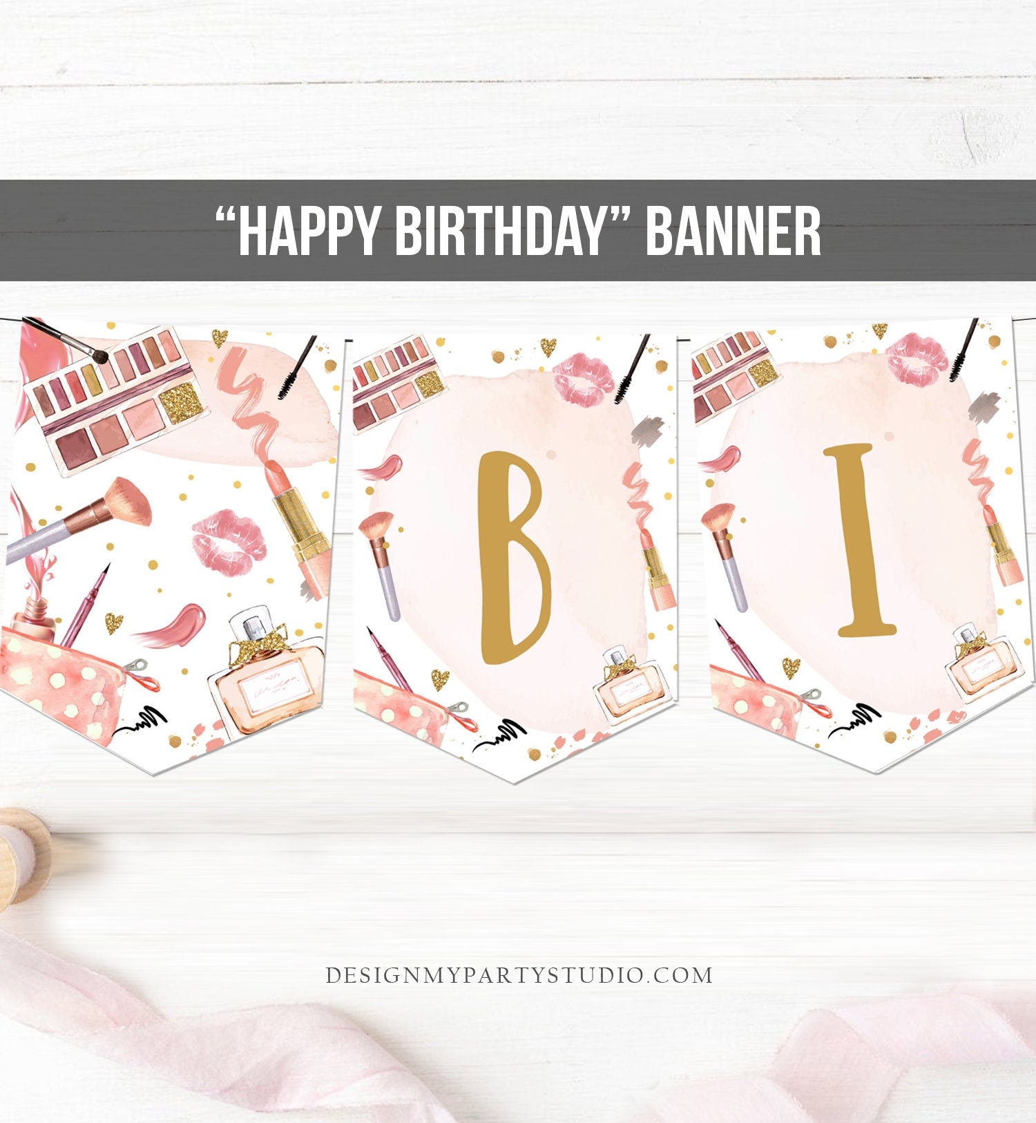 Spa Party Happy Birthday Banner Spa Glitters and Glamour Glitz Glam Banner Birthday Girl Makeup Instant Digital Download Printable 0420