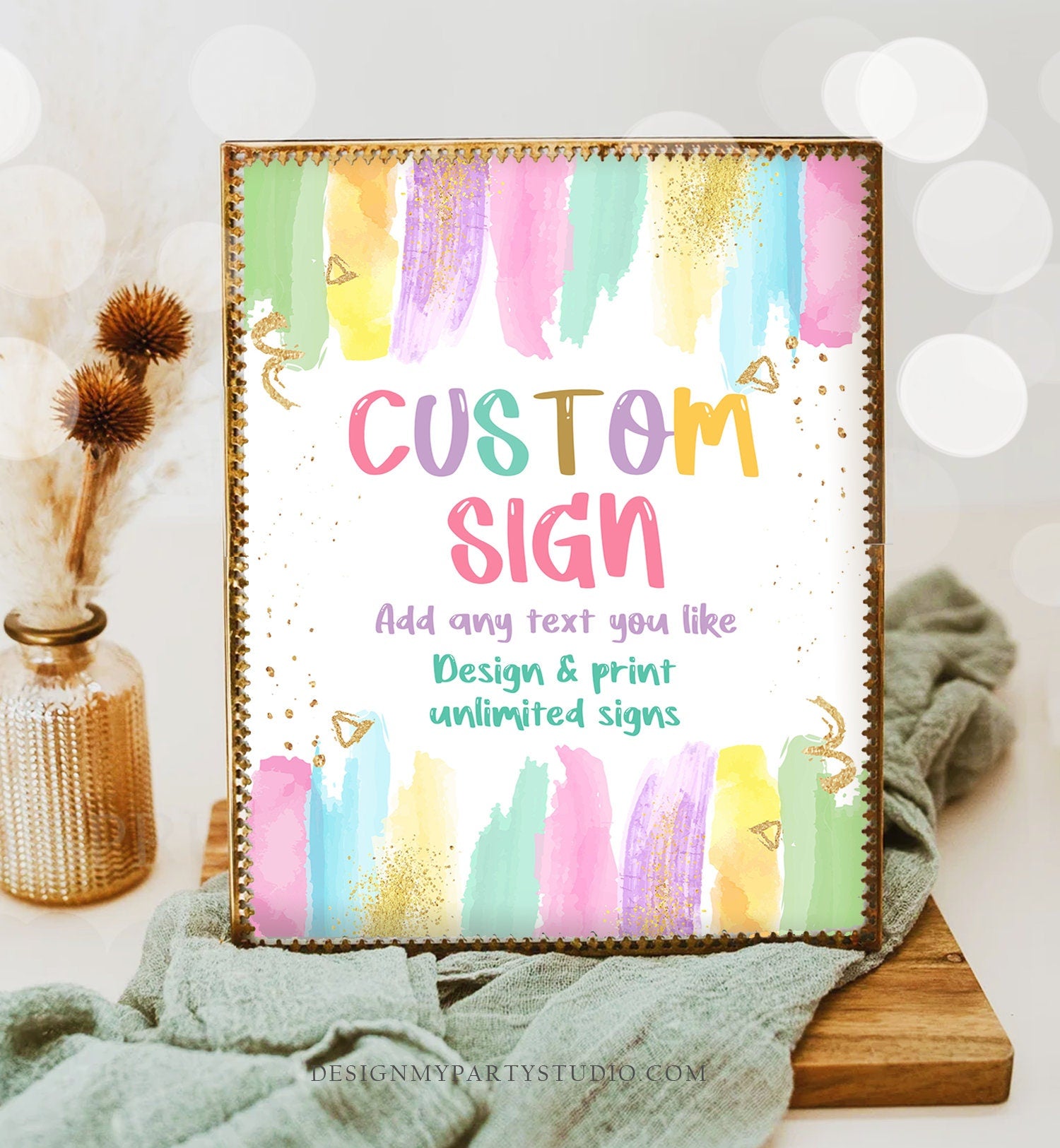 Editable Custom Sign Art Party Sign Craft Party Rainbow Pastel Girl Painting Party Table Decoration Instant Digital Download Printable 0450