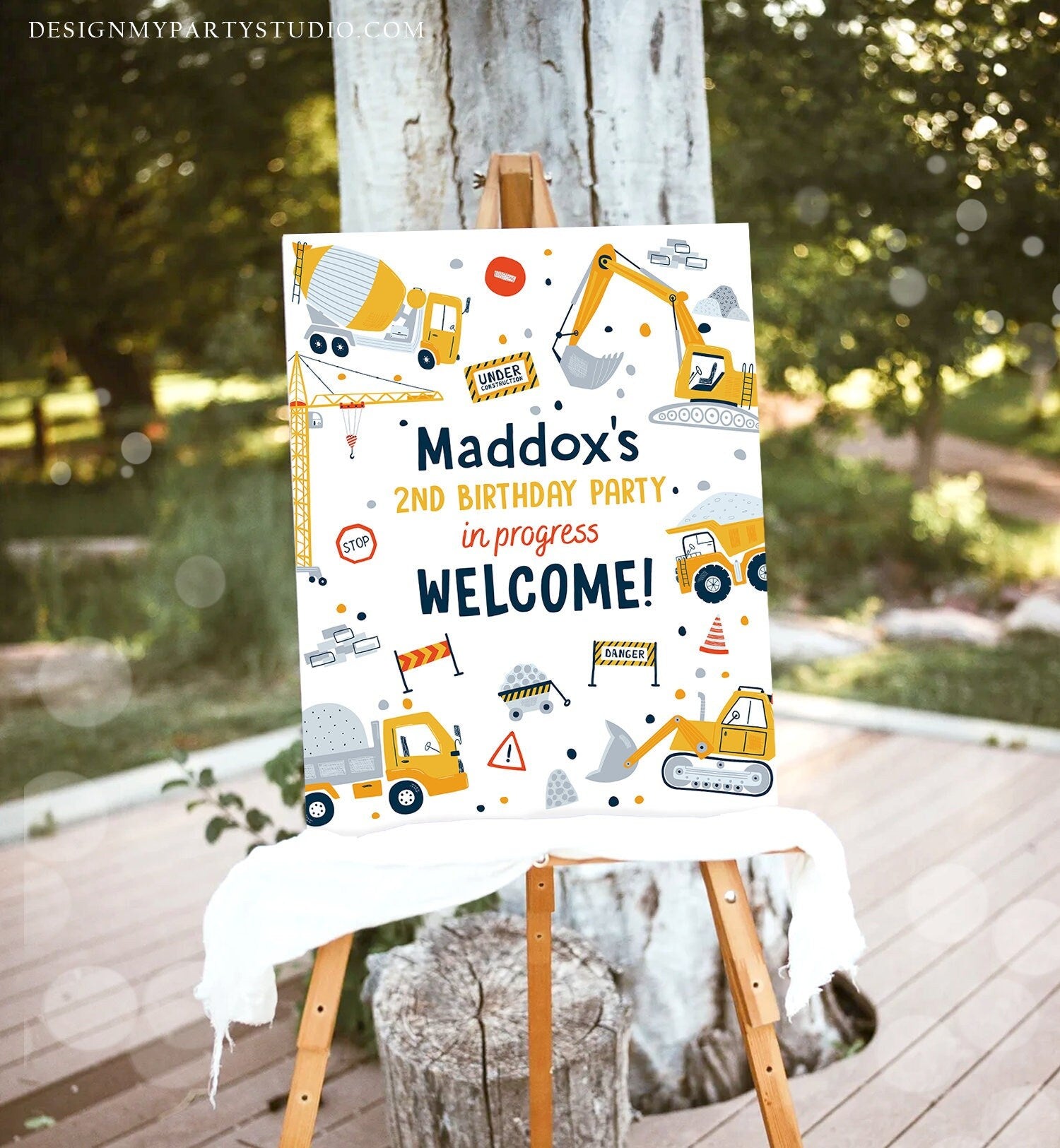 Editable Construction Birthday Welcome Sign Yellow Dump Truck Construction Sign Digger Boy Construction Decor Template Corjl PRINTABLE 0458