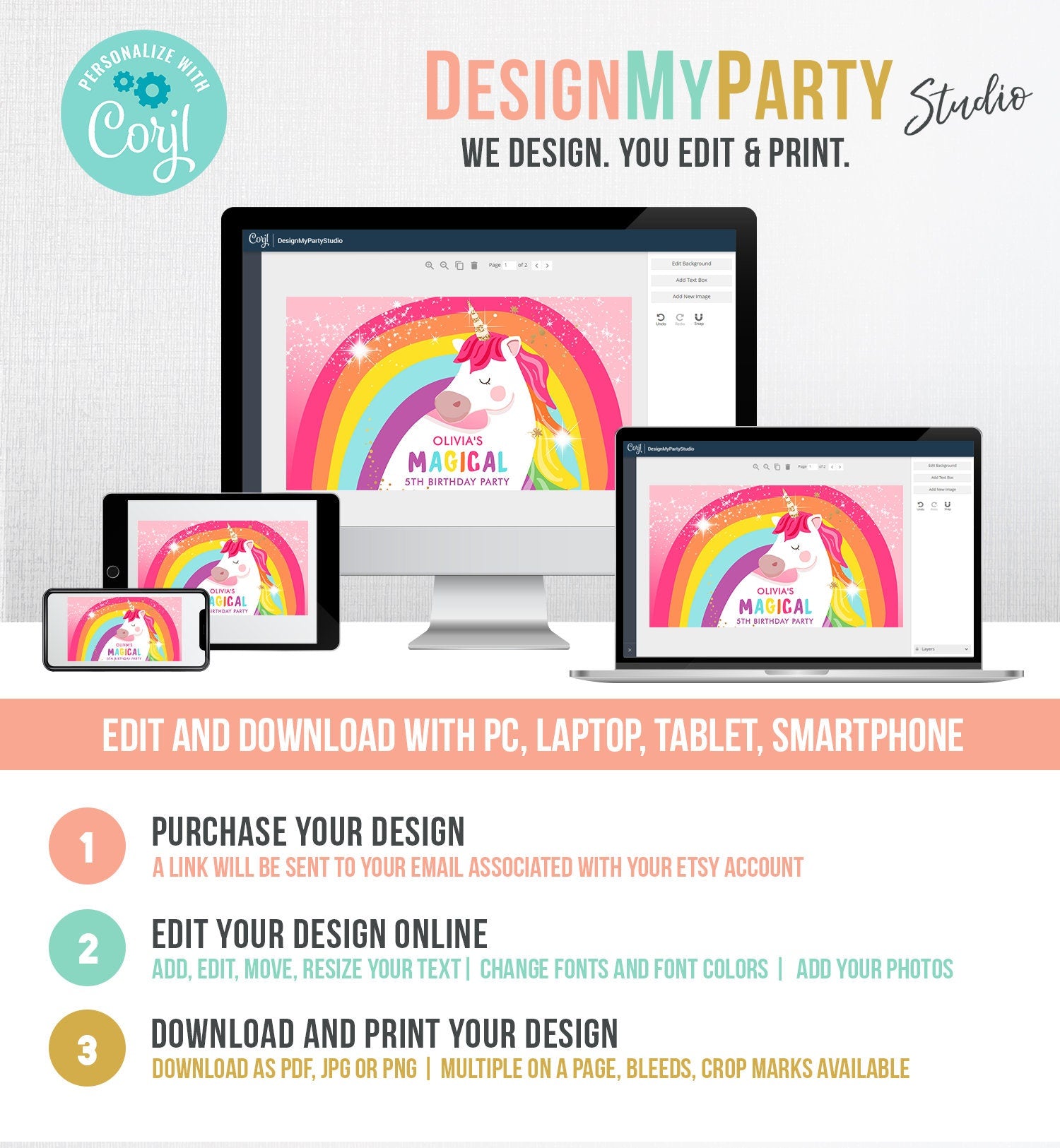 Editable Unicorn Birthday Party Gable Box Favor Label Magical Unicorn Gift Box Girl Pink Rainbow Digital Download Template Printable 0323