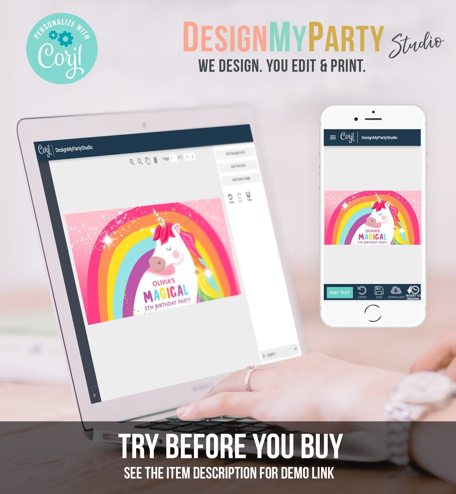 Editable Unicorn Birthday Party Gable Box Favor Label Magical Unicorn Gift Box Girl Pink Rainbow Digital Download Template Printable 0323