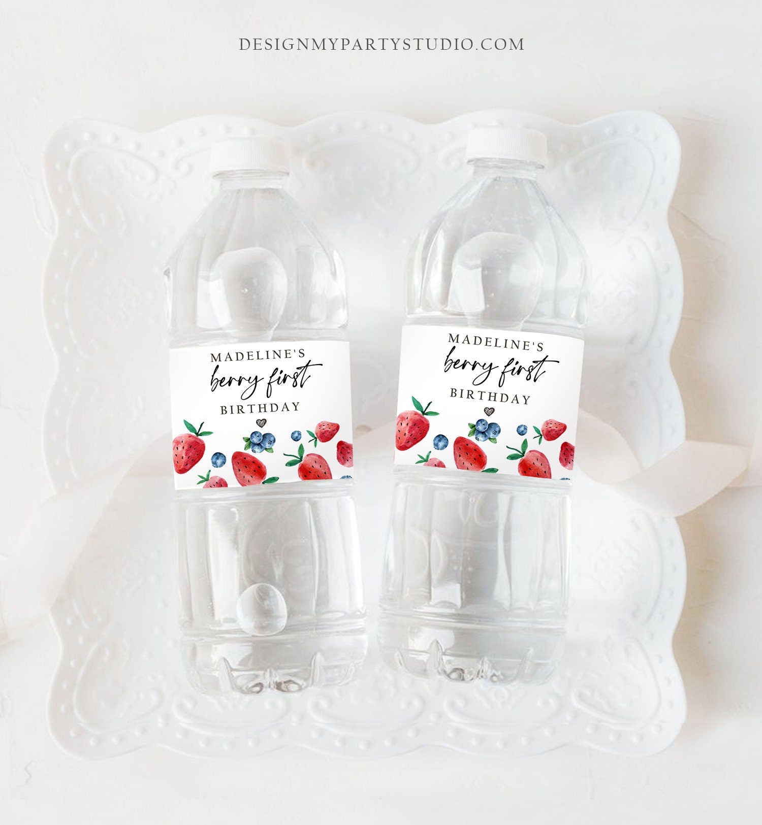 Editable Strawberry Blueberry Water Bottle Labels Berry First Birthday Decor Berry Sweet 1st Birthday Party Printable Template Corjl 0399