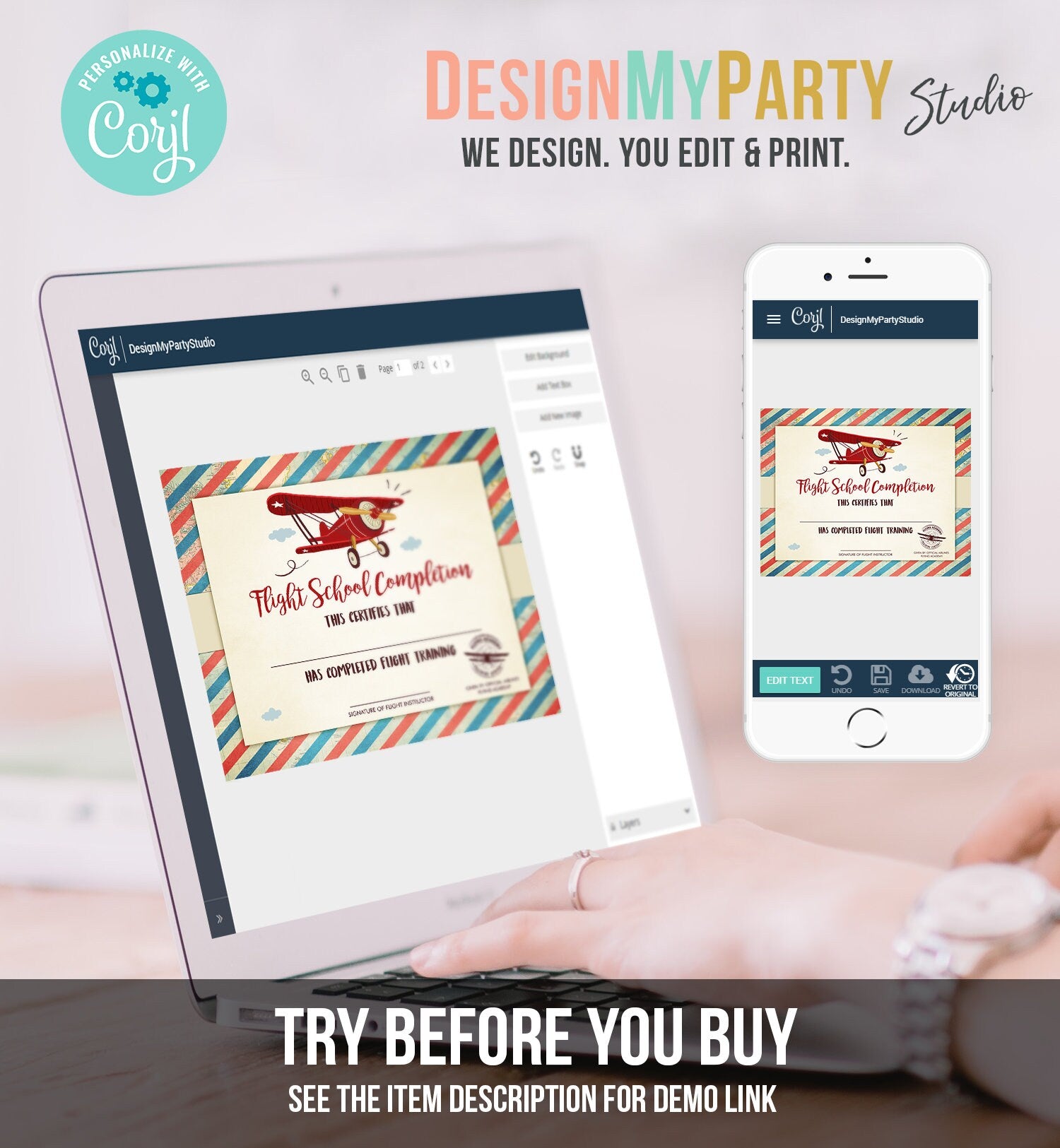 Editable Flight School Certificate Airplane Birthday Party Certificate Boy Favor Birthday Game Digital Download Template Printable 0011