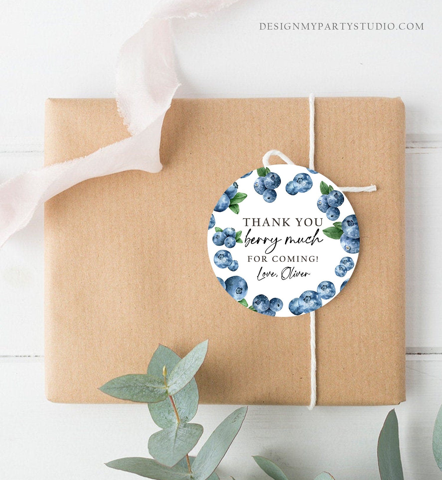 Editable Blueberry Favor Tags Berry First Birthday Thank you Stickers Label Berry Farmers Market Blueberries Template PRINTABLE Corjl 0399