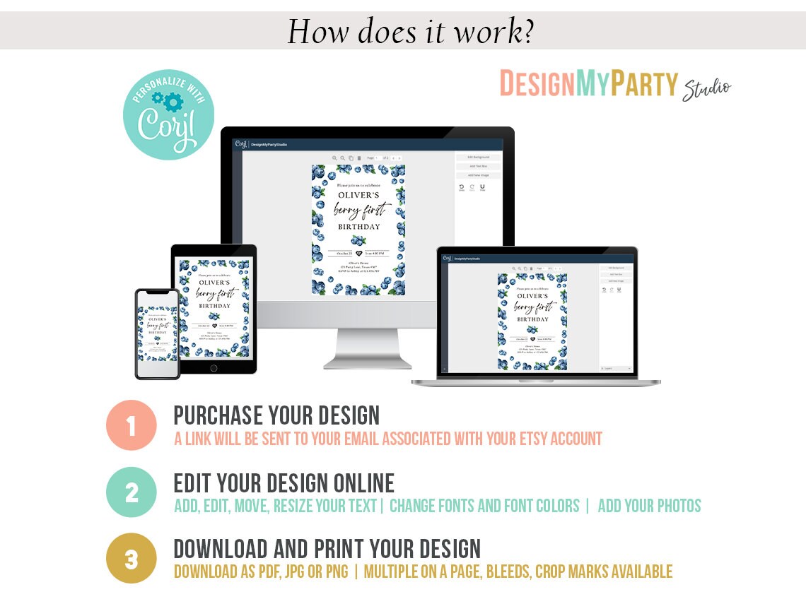 Blueberry Birthday Invitation Bundle Berry First Birthday Berry Sweet Party Pack Boy 1st Package Blueberries Digital Template Printable 0399