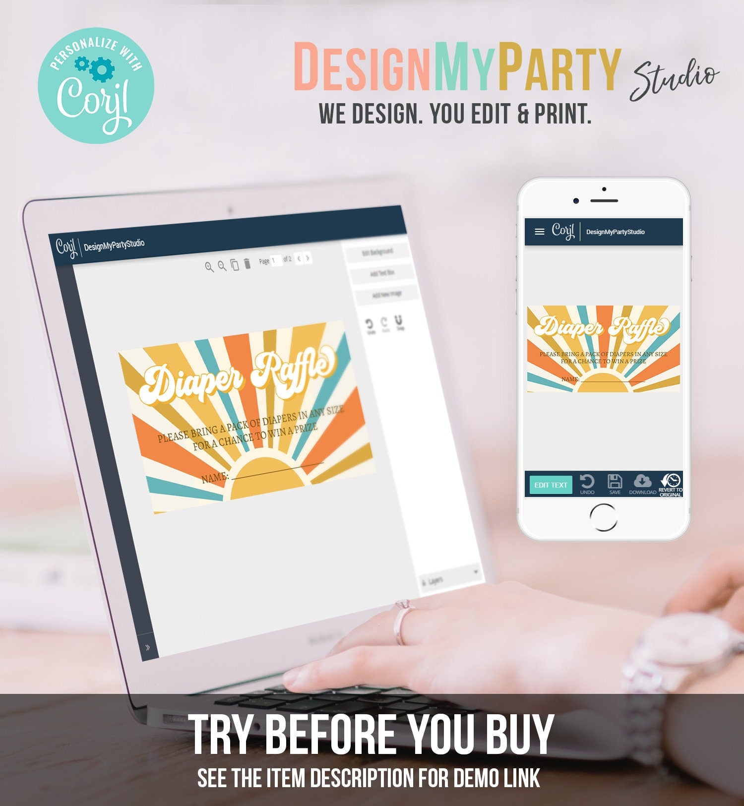 Editable Sunshine Diaper Raffle Ticket Ray of Sonshine Baby shower Boy Diaper Game Retro Groovy Boy Digital Template Printable 0457