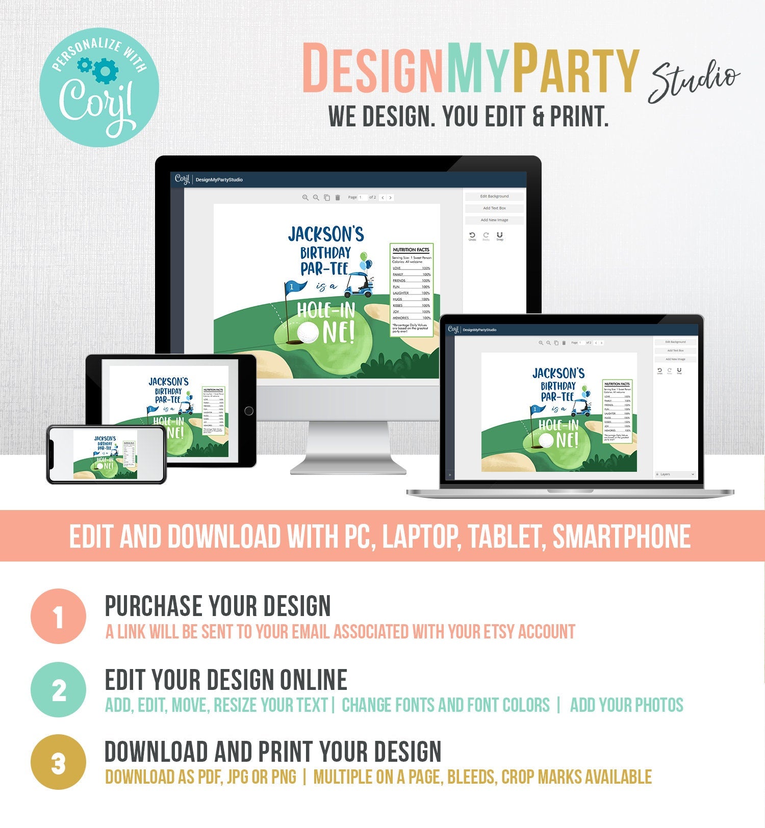 Editable Hole in One Birthday Chip Bag Golf First Birthday Par-tee Decor Boy Golfing Party Favors 1st Digital Template Printable 0405